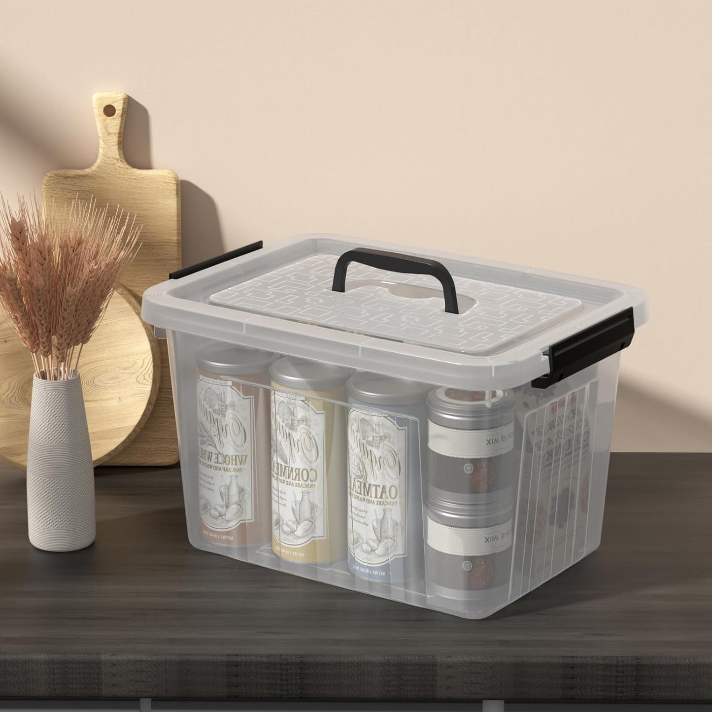 Set of 4 Storage Bins with Latch Lids, Clear Plastic Storage Box with Handle, 18 L