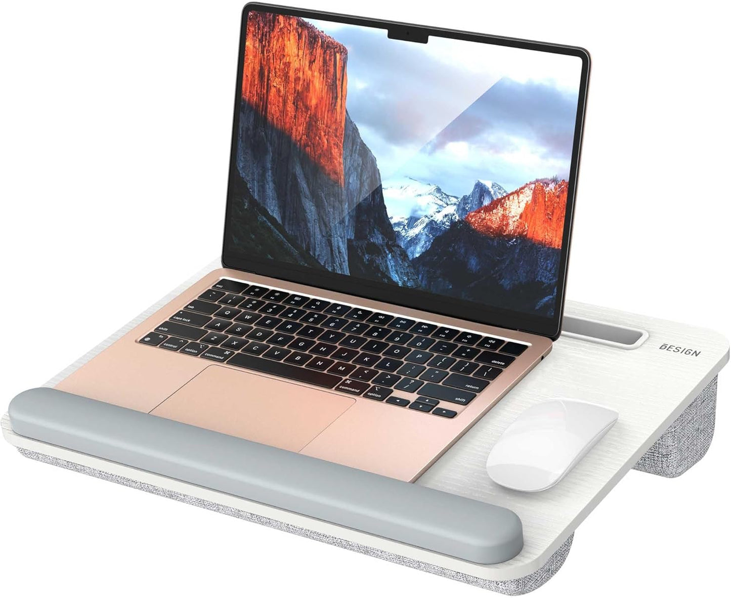 Besign LT08 Laptop Stand, Portable Lap Desk with Pillow Cushion, Fits up to 14 inch Laptop, with Anti-Slip Strip for Desk, Sofa & Bed, White and Gray