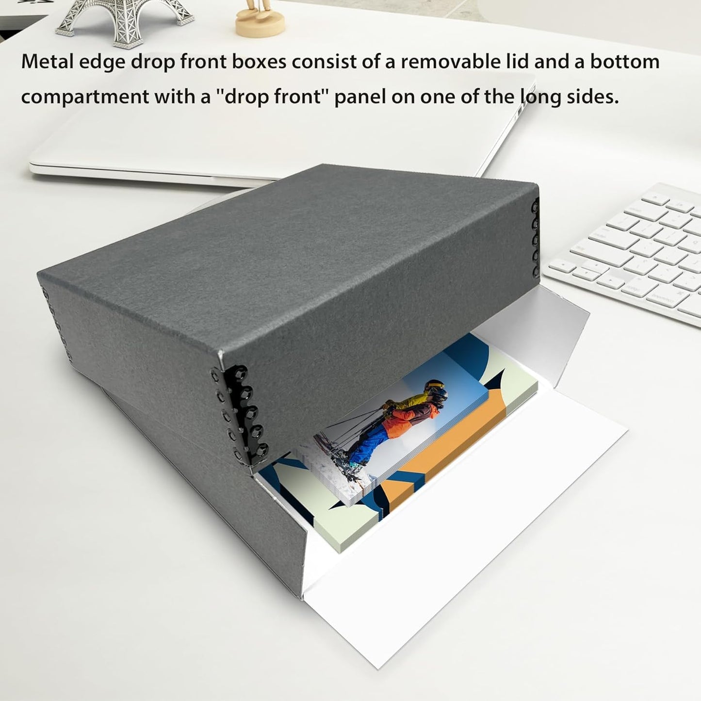 Lineco Museum Archival Storage Box, 9.75x12.75x3 in. Drop Front Design. Acid-Free with Metal Edge. Organize Photos, Pictures, Prints, Documents, Crafts, DIY. Gray, 2 Pack