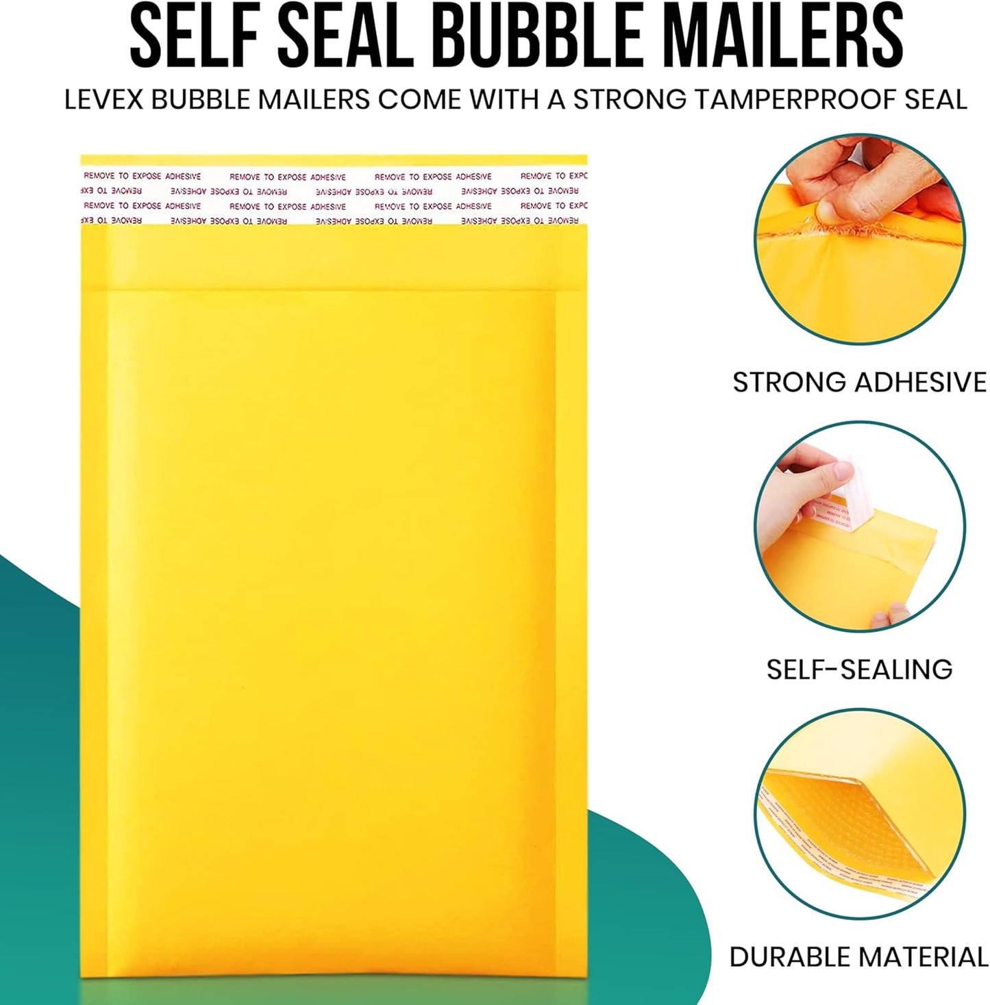 Levex - #5 10.5" x 16 [100 Pack) Kraft Bubble Mailers, Padded Envelope Mailers, Packing Envelope & Mailing Bags for Shipping