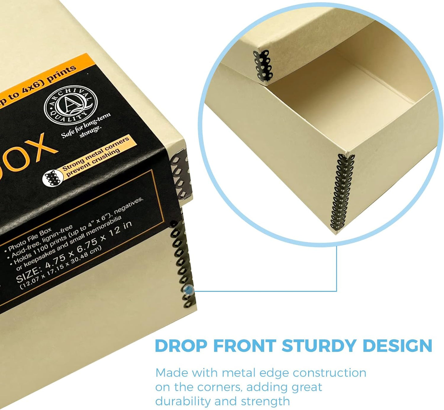 Lineco Photo Card Box, Museum-Quality Archival Storage, Acid-Free with Removable Lid, Bulk Storage for Negatives, Prints, Films, Photos, 4x6x12 Inches, Tan