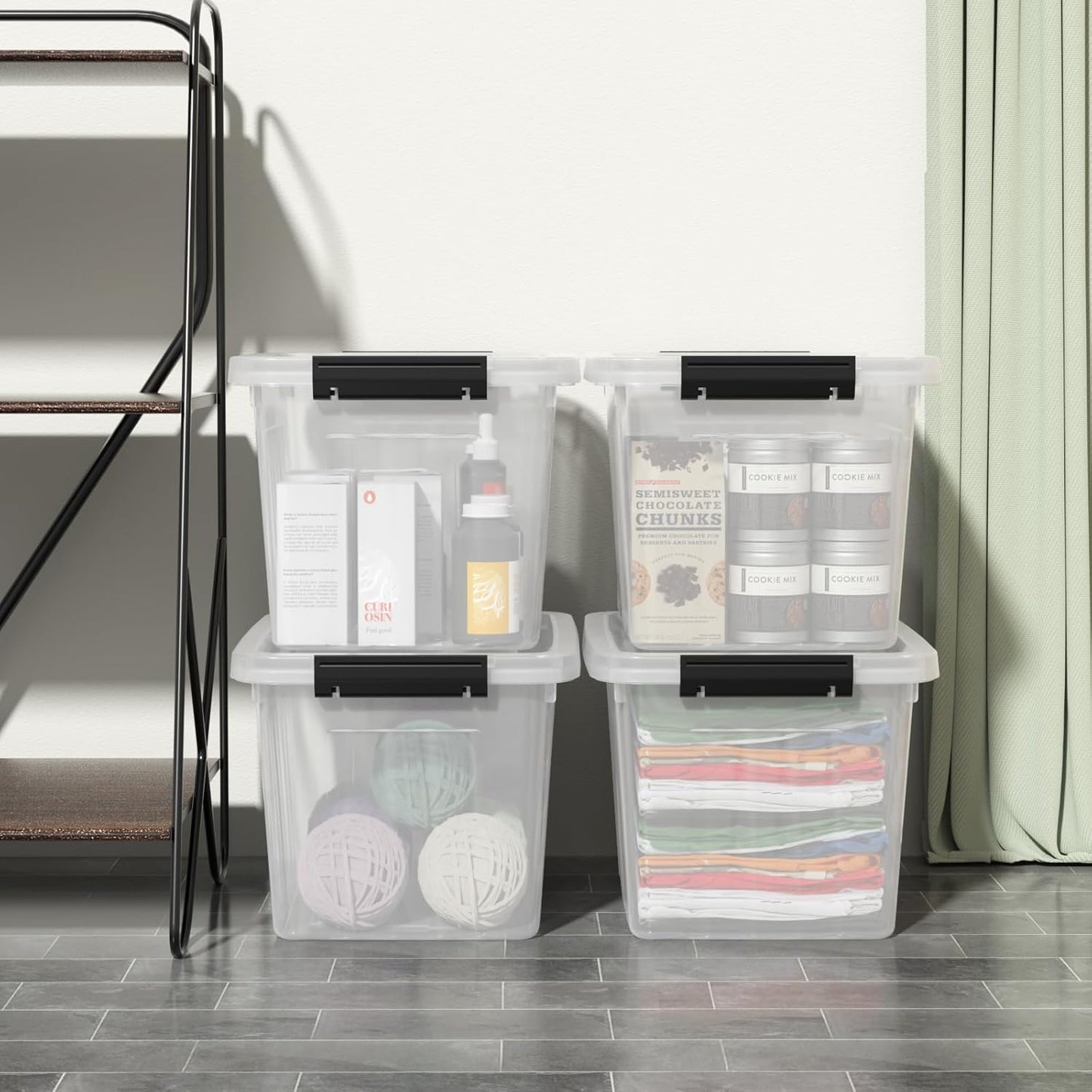 4 Pack Plastic Storage Boxes, Lidded Storage Bins with Handle, 20L, Clear