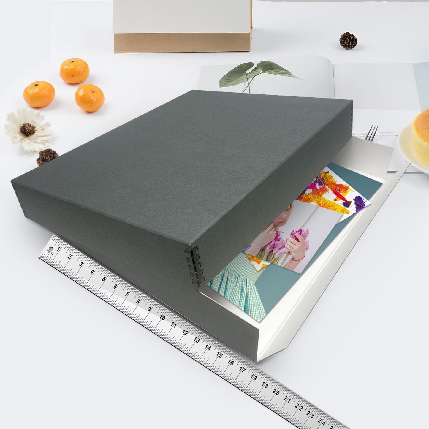 Lineco Museum Archival Storage Box, 17.75x22.75x3 in. Drop Front Design. Acid-Free with Metal Edge. Organize Photos, Pictures, Prints, Documents, Crafts, DIY. Gray, 2 Pack