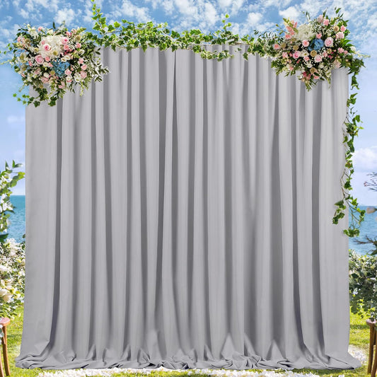 Wedding Backdrop Curtains 2 Panel 5ft x 10ft Grey Polyester Backdrop Drapes for Birthday Party Decoration Ceremony Prom Stage Backdrop Curtain
