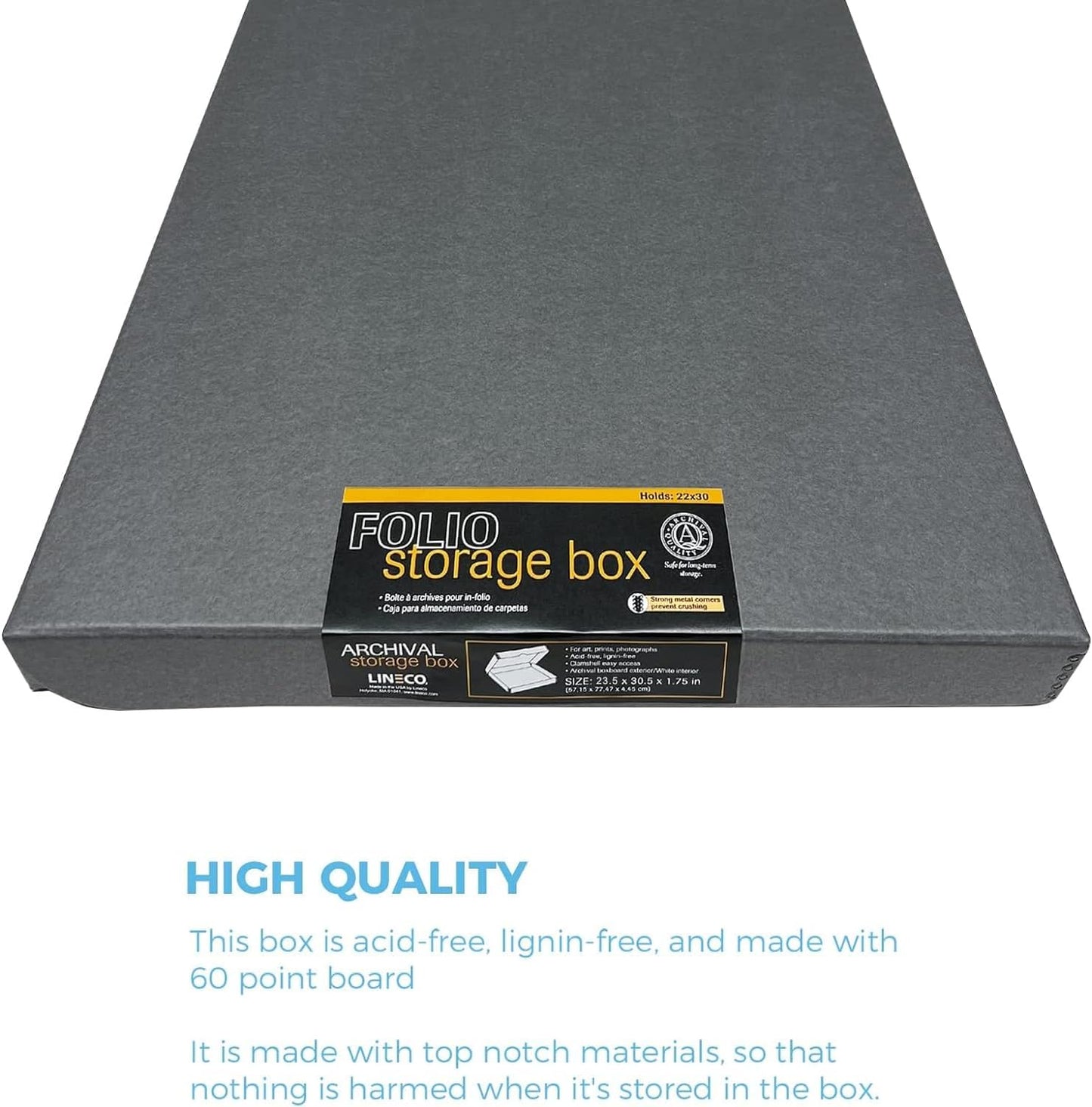 Lineco Folio Storage Box, Clamshell Design with Metal Edge. 23.5x30.5x1.75 in, Archival Boxboard, Preserve Photos, Prints, Cards, Magazines, Documents, Art, Ephemera, Family Records, Gray, Pack of 2