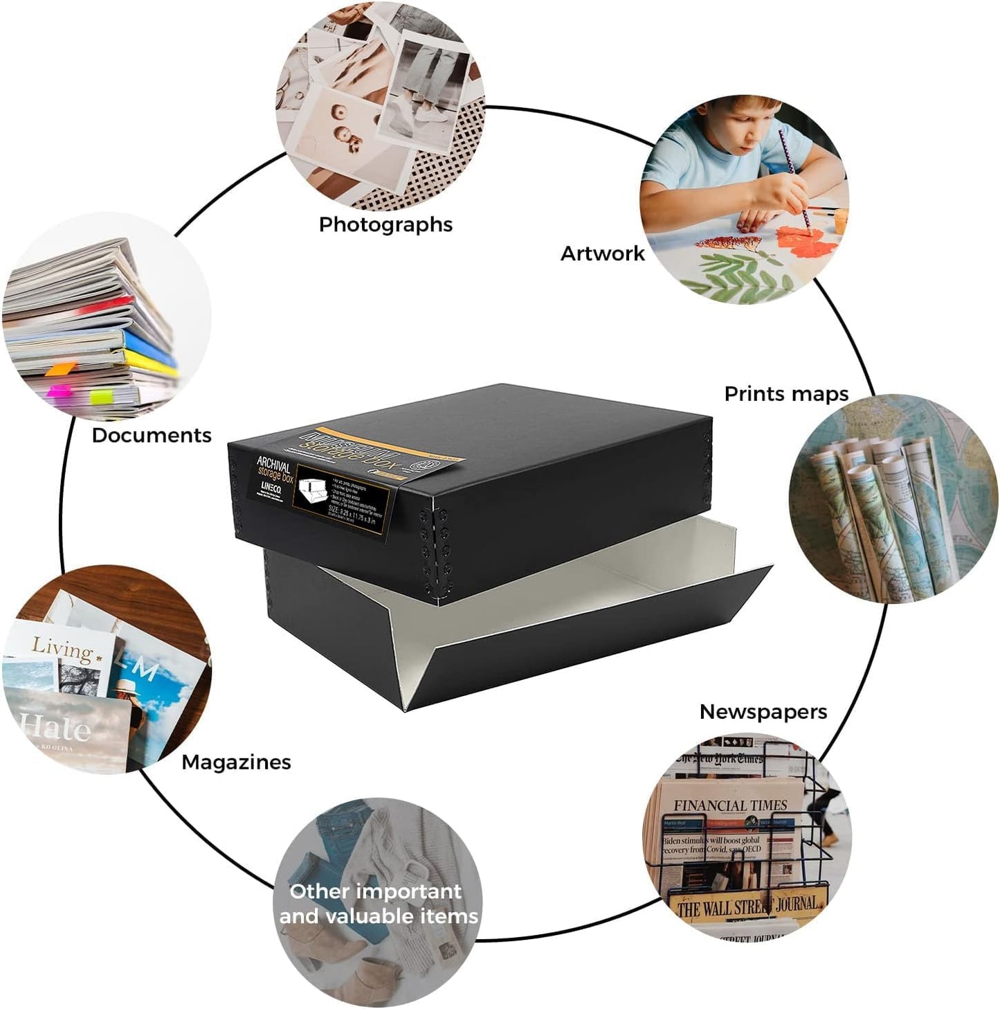 Lineco Museum Archival Storage Box, 9.25x11.75x3 in. Drop Front Design. Acid-Free with Metal Edge. Organize Photos, Pictures, Prints, Documents, Crafts, DIY. Black, 2 Pack