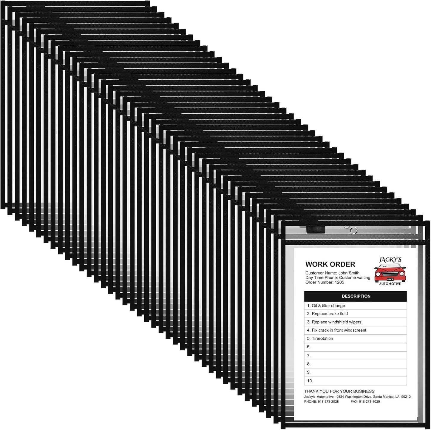 Nezyo Dry Erase Pockets Plastic Job Ticket Holders Shop Holder Order Pockets Clear Sleeves Tickets Folders Plastic Sleeves Paper Teacher Supplies for Classroom(12 x 9.5 in,Black,50 Pcs)