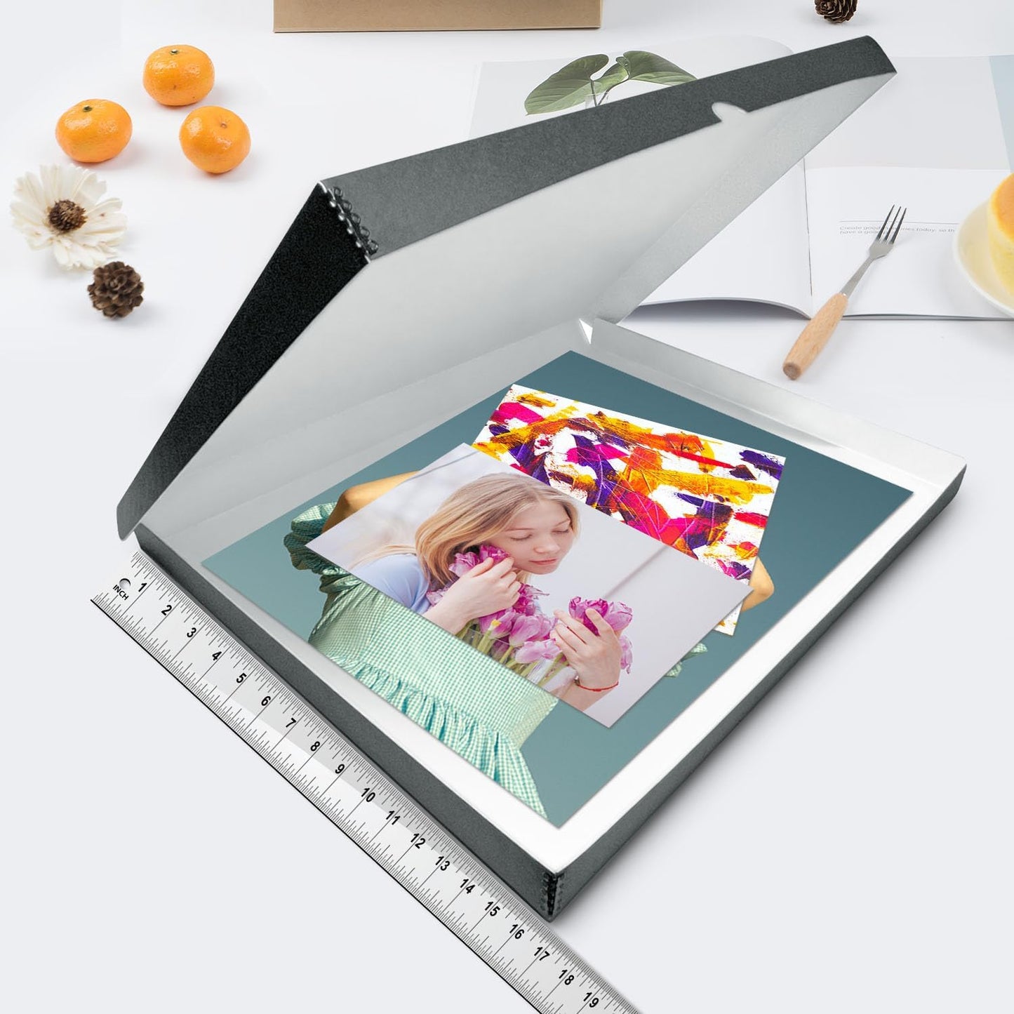 Lineco Folio Storage Box, Clamshell Design with Metal Edge. 16.5x20.5x1.75 Inches, Archival Boxboard, Preserve Photos, Cards, Magazines, Documents, Art, Ephemera, Family Records, Gray, Pack of 2