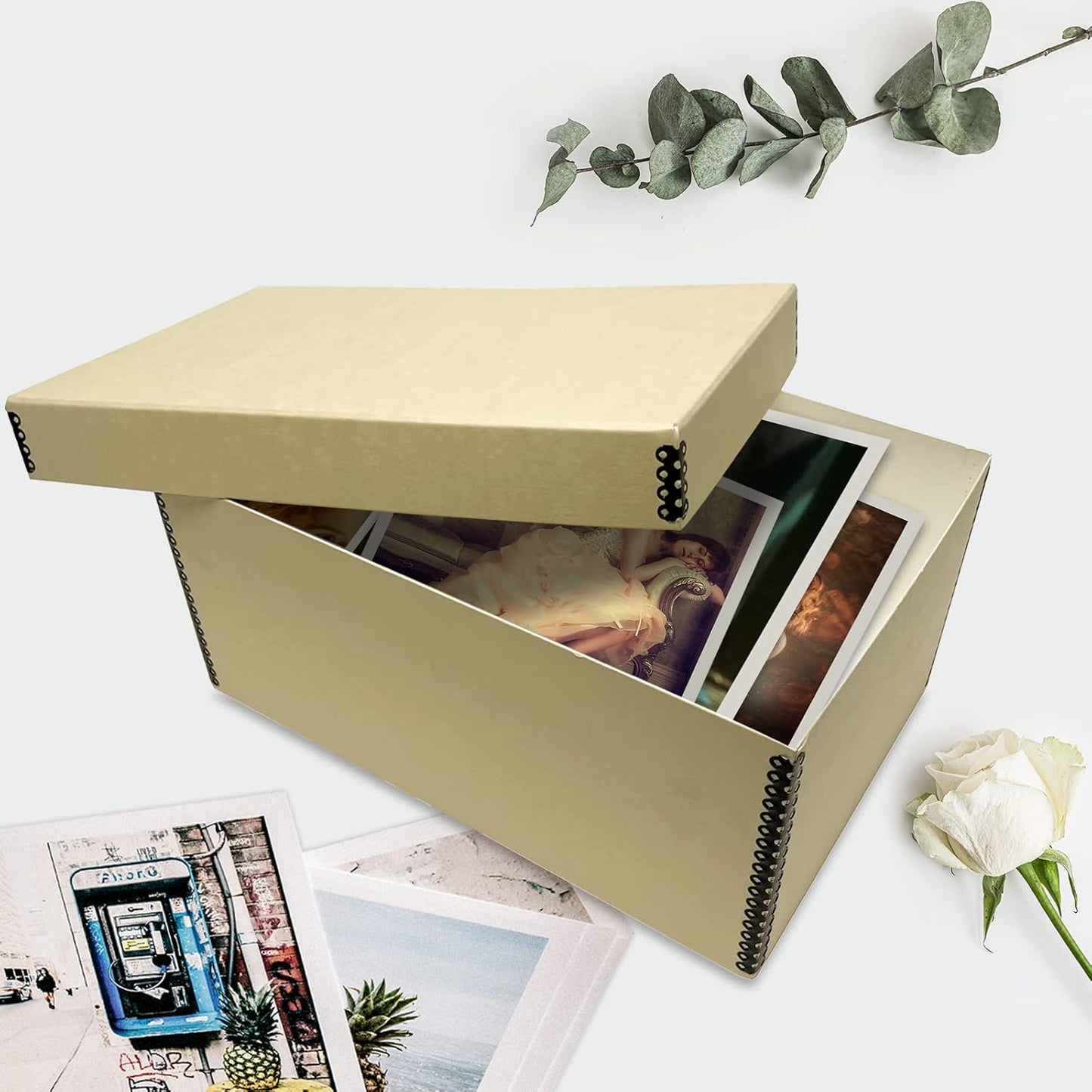 Lineco Archival Photo Storage Box, Holds up to 1100 of 5x7 Pictures, 4x6 Photograph Container with Removable Lid. Preserve Snapshot, Negatives, Prints, Films, Card, 5"x7"x12", Tan