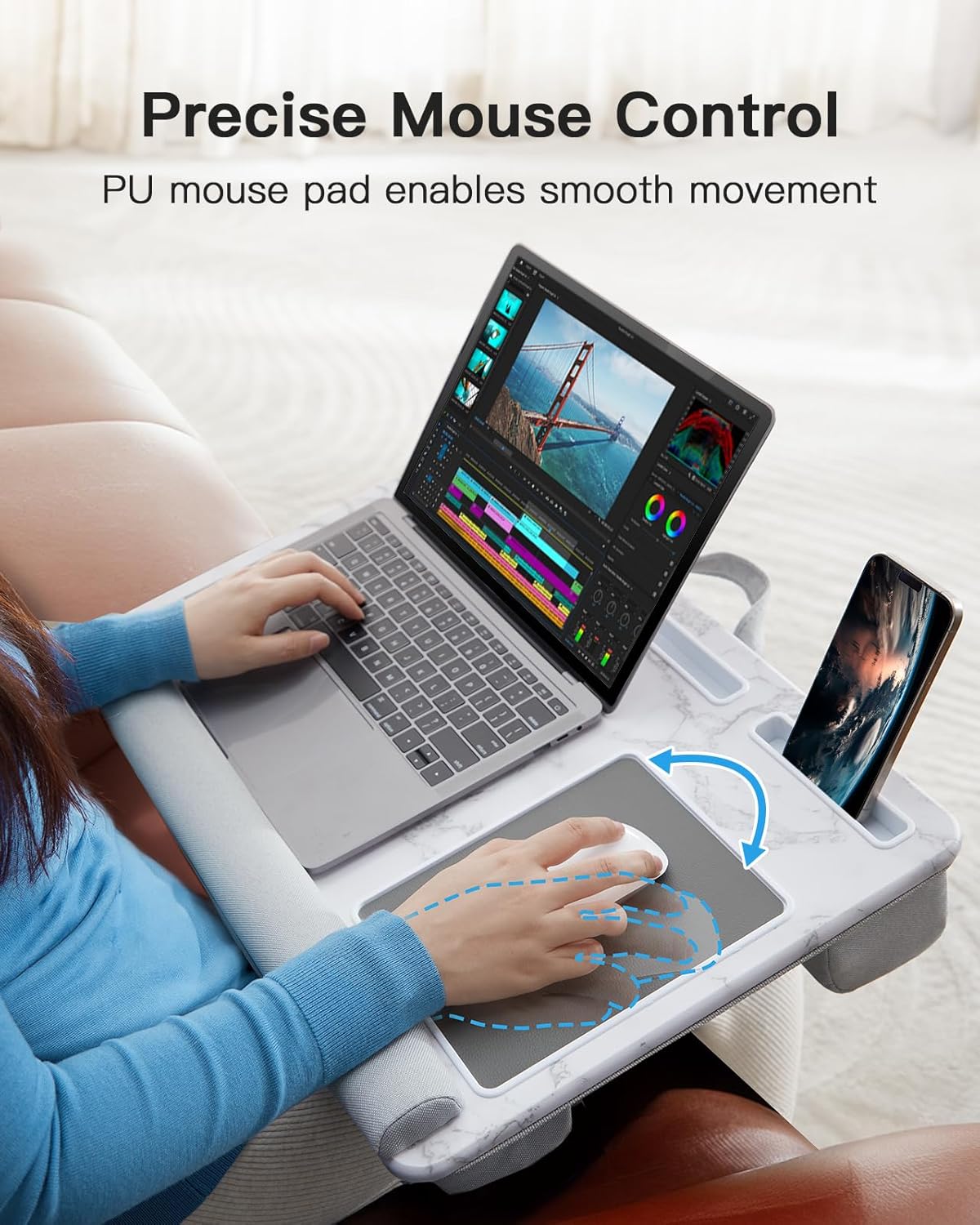 HUANUO Lap Desk - Fits up to 17 inches Laptop Desk, Built in Mouse Pad & Wrist Pad for Notebook, Laptop, Tablet, Laptop Stand with Tablet, Pen & Phone Holder, Marbling