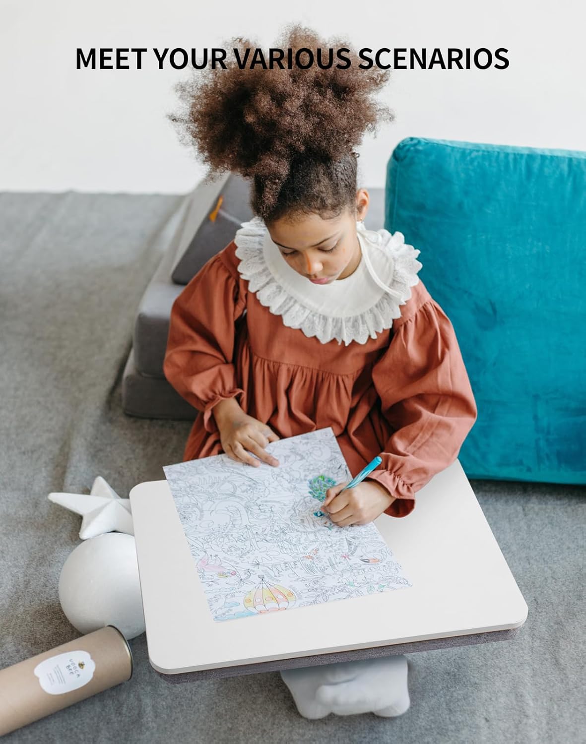 Portable Lap Laptop Desk with Pillow Cushion, Fits up to 15.6 inch Laptop, Lap Stand for Bed & Couch & Carpet, Book Tablet/Drawing Board/Computer Laptop Stand - White