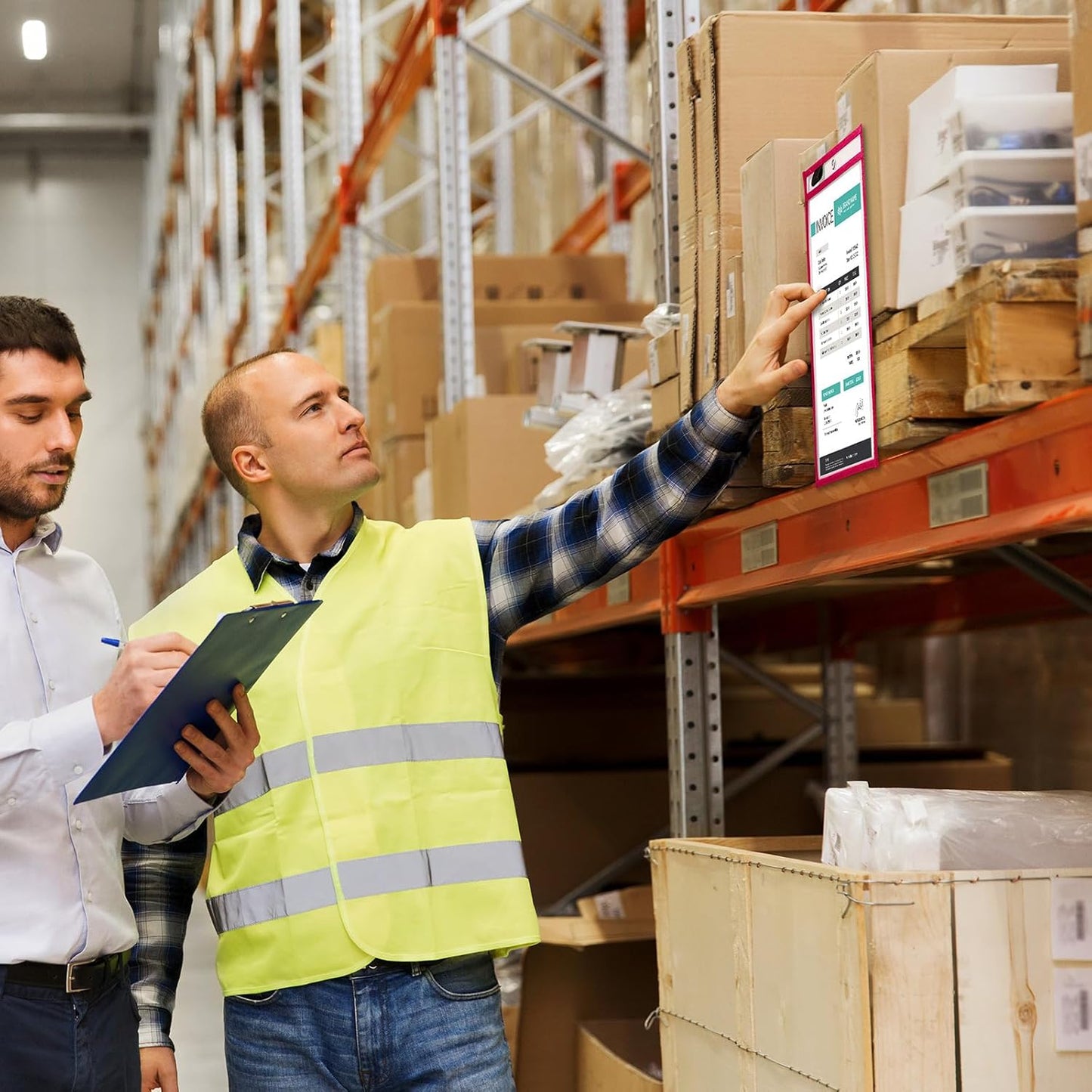 Nezyo Dry Erase Pockets Plastic Job Ticket Holders Shop Holder Order Pockets Clear Sleeves Tickets Folders Plastic Sleeves Paper Teacher Supplies for Classroom(14 x 10 in,Rose Red,50 Pcs)