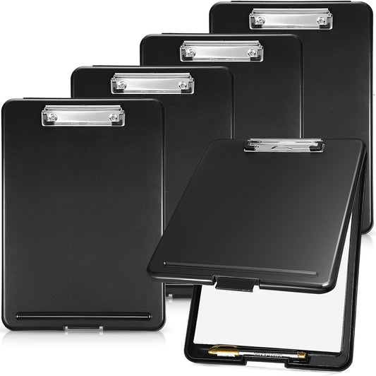 5 Pcs Clipboard with Storage Plastic Nursing Clipboard 9.5 x 13.5 Inch with Low Profile Clip Foldable Clip Board with Storage for Home Office Back to School Supplies