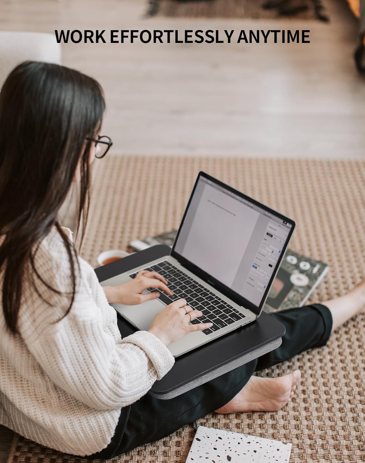 Portable Lap Laptop Desk with Pillow Cushion, Fits up to 15.6 inch Laptop, Lap Stand for Bed & Couch & Carpet, Book Tablet/Drawing Board/Computer Laptop Stand - Black