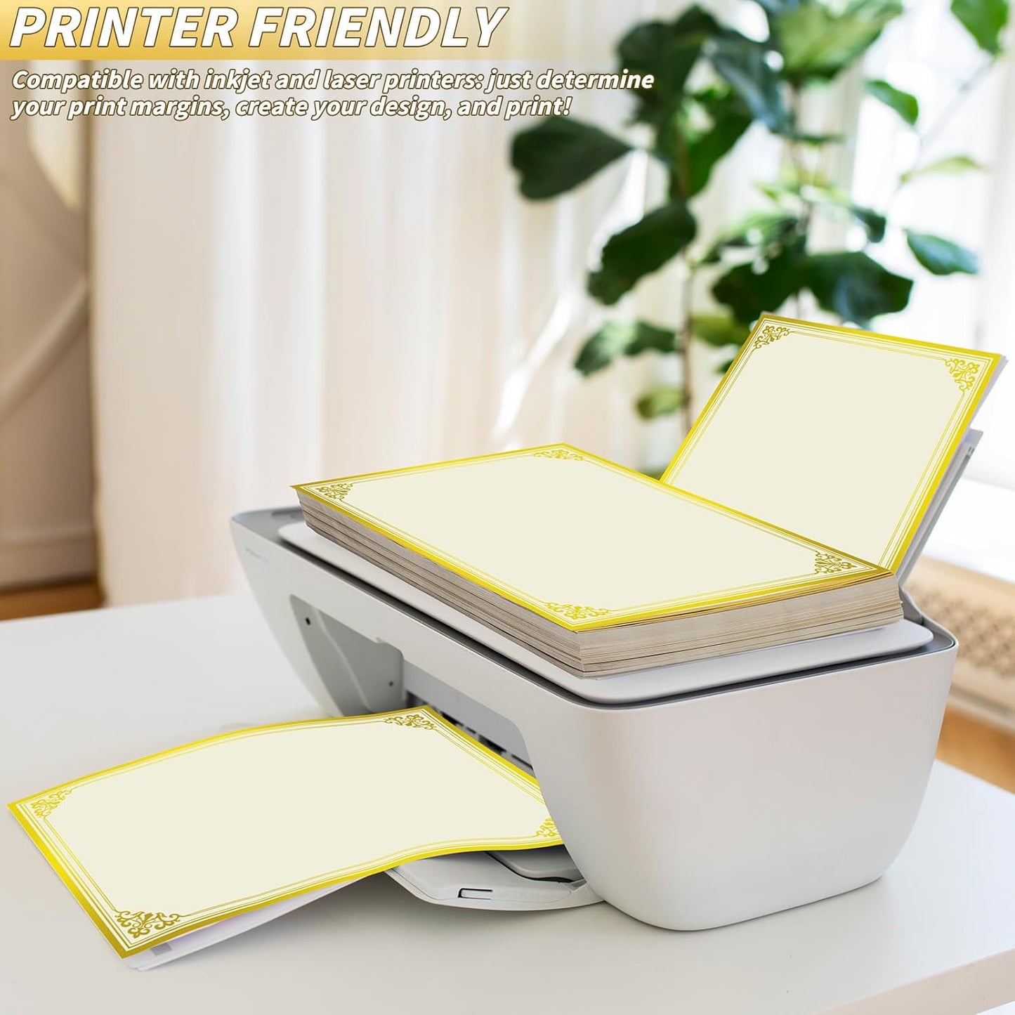 200 Sheet Gold Foil Award Certificate Paper Bulk 8.5 x 11 in for Printing Customizable Blank Cardstock Gold Border Certificate Laser and Inkjet Printer Friendly for Graduation Diploma Achievement