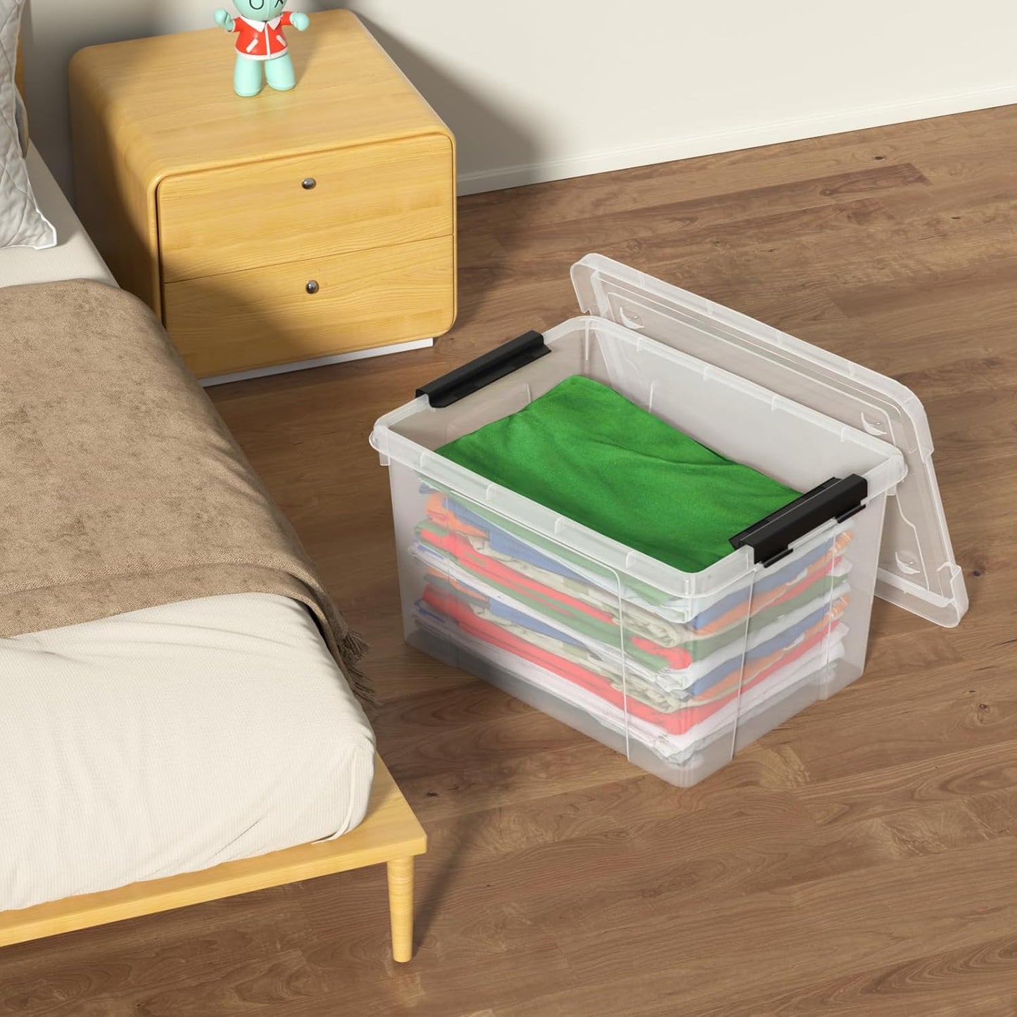 22 Quart Stackable Plastic Storage Bins with Lids and Latching Buckles, 4 Pack Tubs Boxes Organizing, Clear