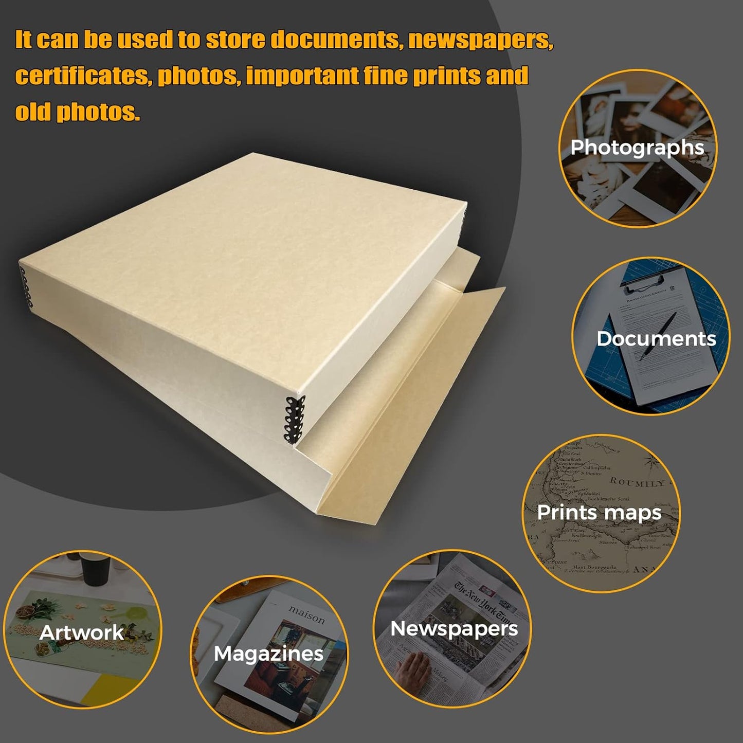 Golden State Art, Archival Storage Box, Acid-Free Drop Front Museum Box with Metal Edge for Storing Artwork Photos Documents Prints Arts and Crafts (Tan-17.75x22.75x3 Inches) Pack of 2