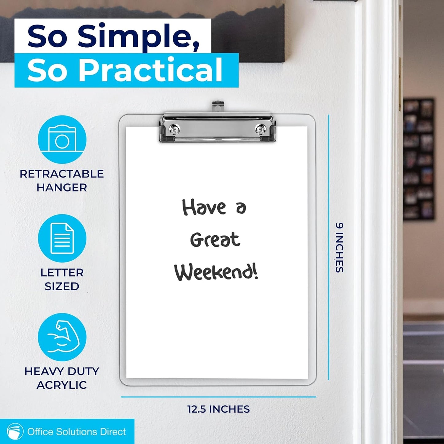 Plastic Clipboards (Set of 12) Transparent Clipboard (Clear) Strong 12.5 x 9 Inch | Holds 100 Sheets! Acrylic Clipboards with Low Profile Clip | Bulk Back to School Supplies for Teachers