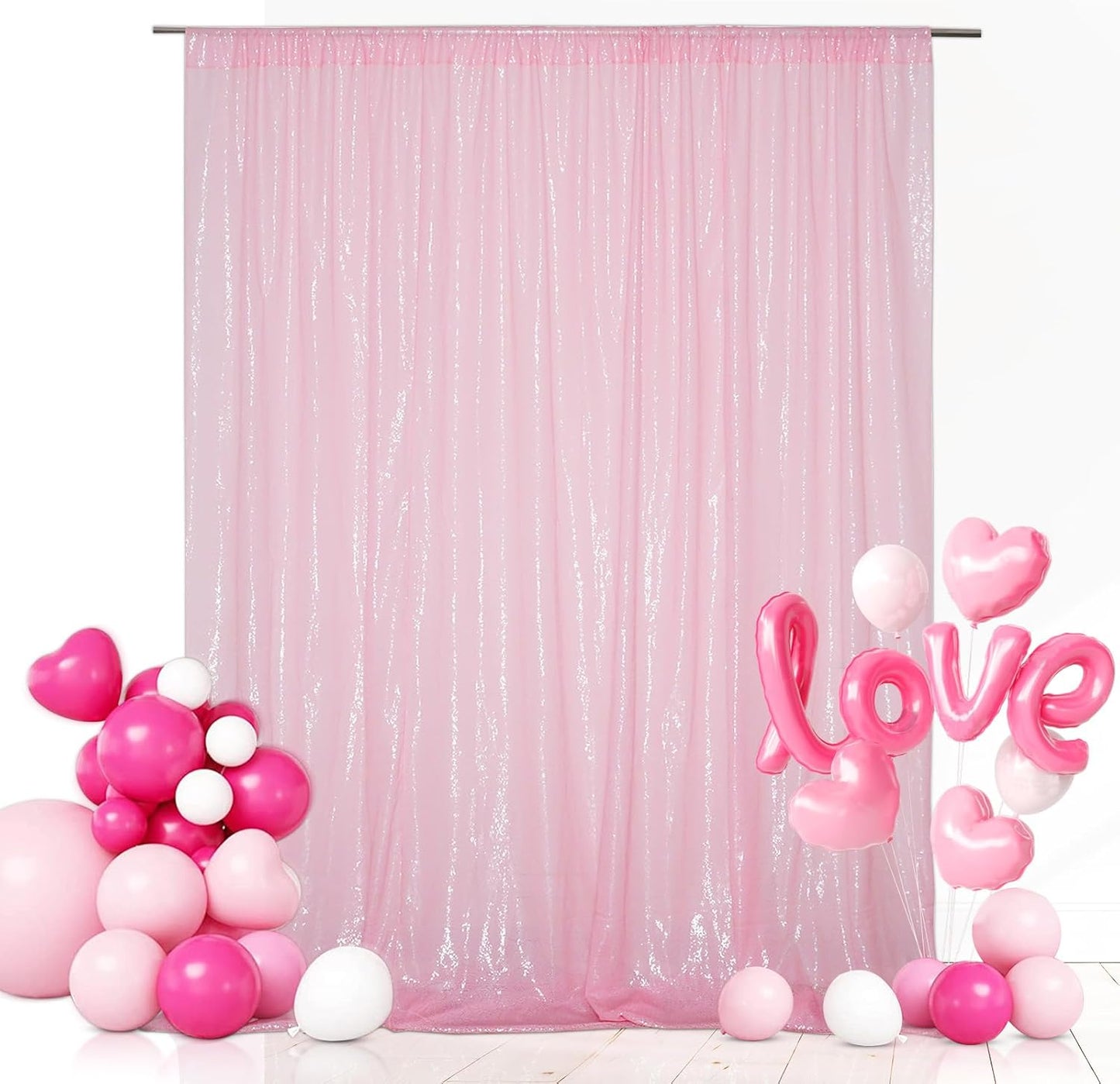 Eternal Beauty Pink Sequin Backdrop, 5x7 Ft Glitter Background Curtains for Shimmer Photography Party Wedding Birthday Back Drop Decor