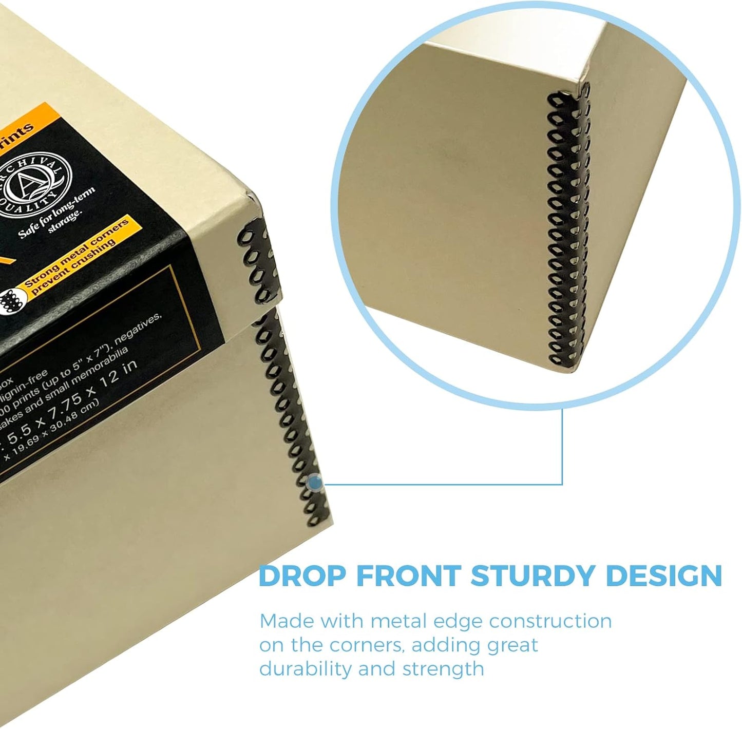 Lineco Archival Photo Storage Box, Holds up to 1100 of 5x7 Pictures, 4x6 Photograph Container with Removable Lid. Preserve Snapshot, Negatives, Prints, Films, Card, 5"x7"x12", Tan