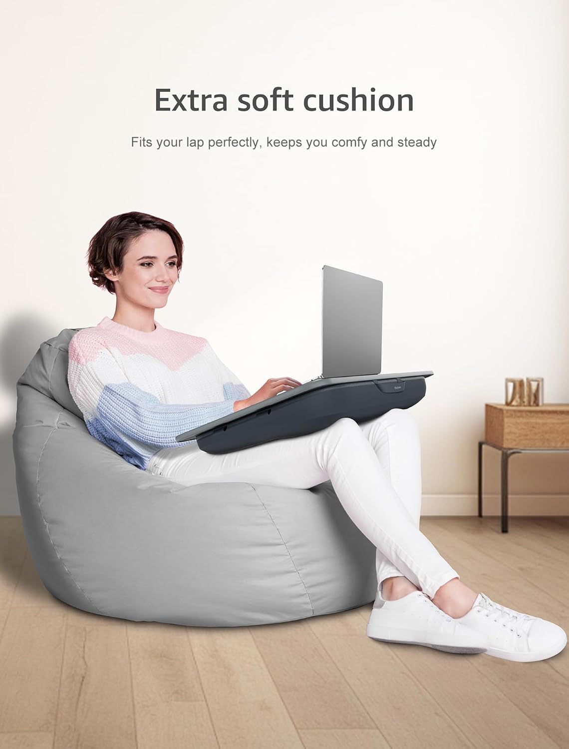 Istudyniture Lap Desk with Washable Cushion – Fits up to 17-Inch Laptops – Portable Laptop Desk & Stand – Bed desks & Tray for Writing, Reading, Working, Gaming on Bed, Couch, Floor – Large, Grey