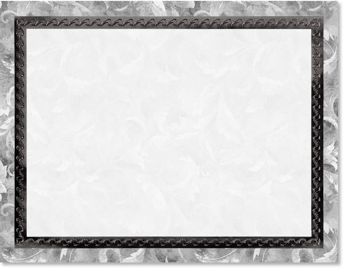 PaperDirect Black Marbleized Leaf Specialty Certificates, Silver Foil Embossed Border 8 1/2 inch x 11 inch, 38lb Cover Stock, 50 Count, for School, Work, Diplomas & Award Certificates
