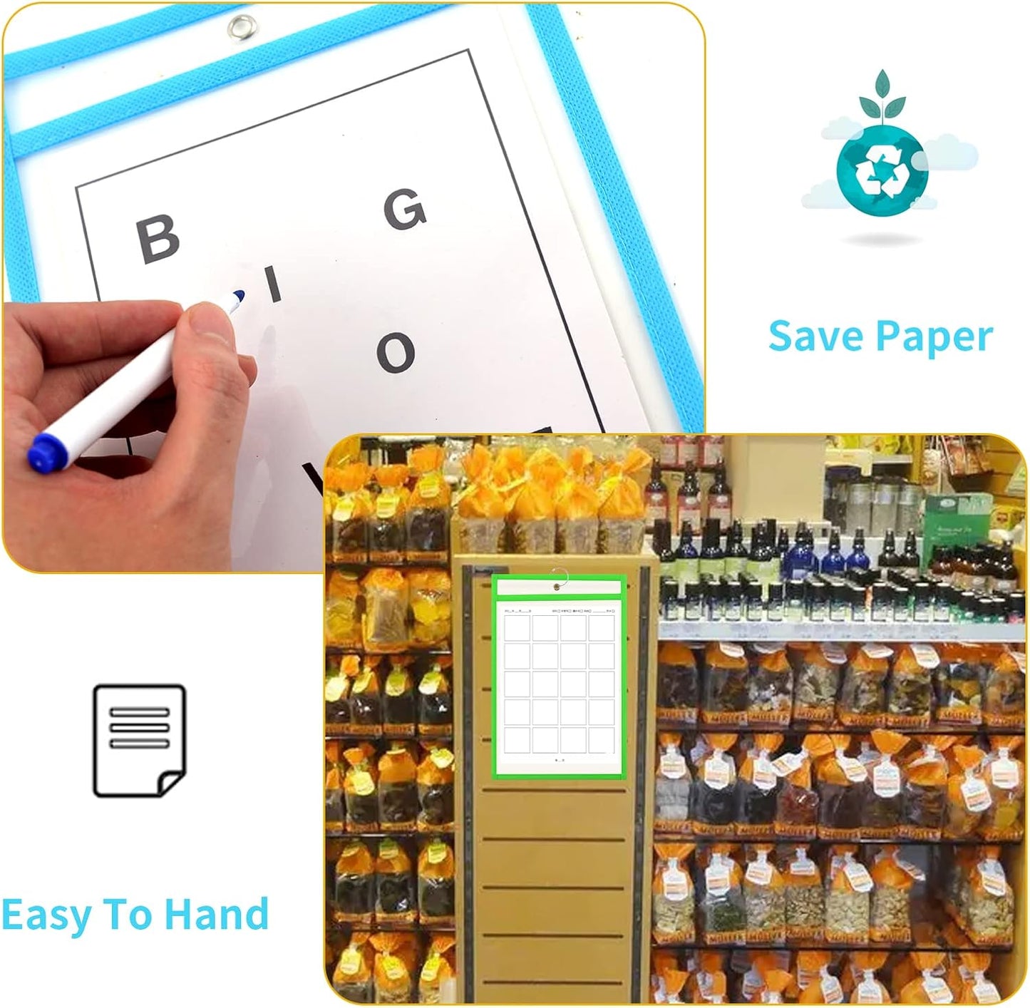 50 Pack 6x9 Inch Shop Ticket Holders - 5 Assorted Colors Dry Erase Pocket Sleeves with 5 Rings for Industrial Shop Ticket & Office