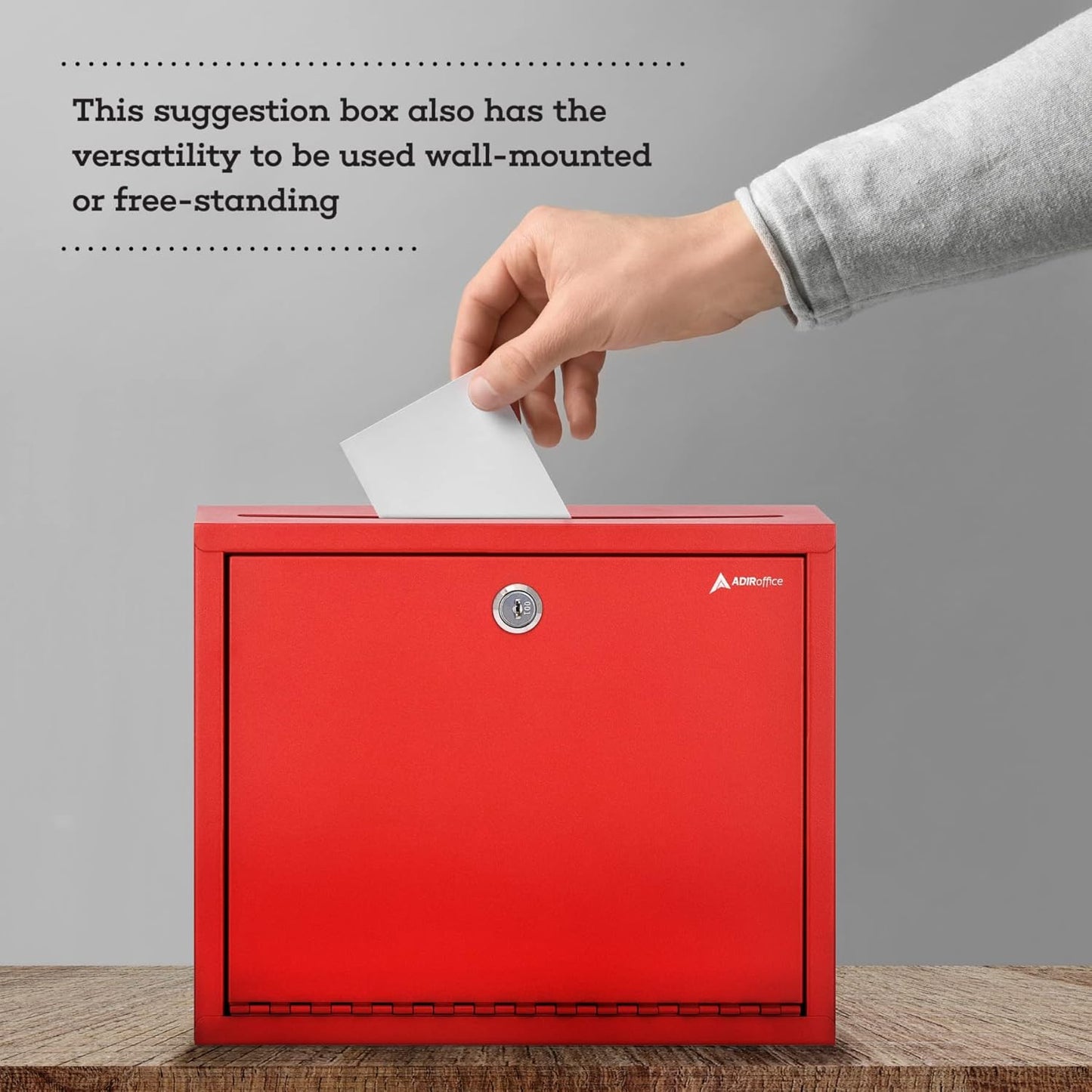 Adir Metal Suggestion Box with Lock and Slot, Wall Mount Deposit Box for Payments and Checks, Office Mail Box for Employees, Mailbox for House, Safe Drop Box with Keys - 3x10x12 Inch Red