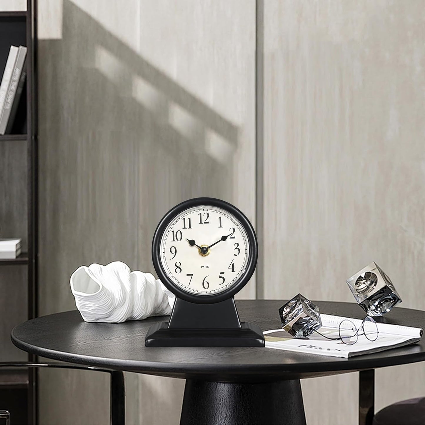 6.7" Analog Bedside Clock,Small Retro Desk Clock Battery Operated,Slient Metal Table Clock Decorative Desk Clock for Living Room Decor,Bedroom,Bedside,Shelf (Black)