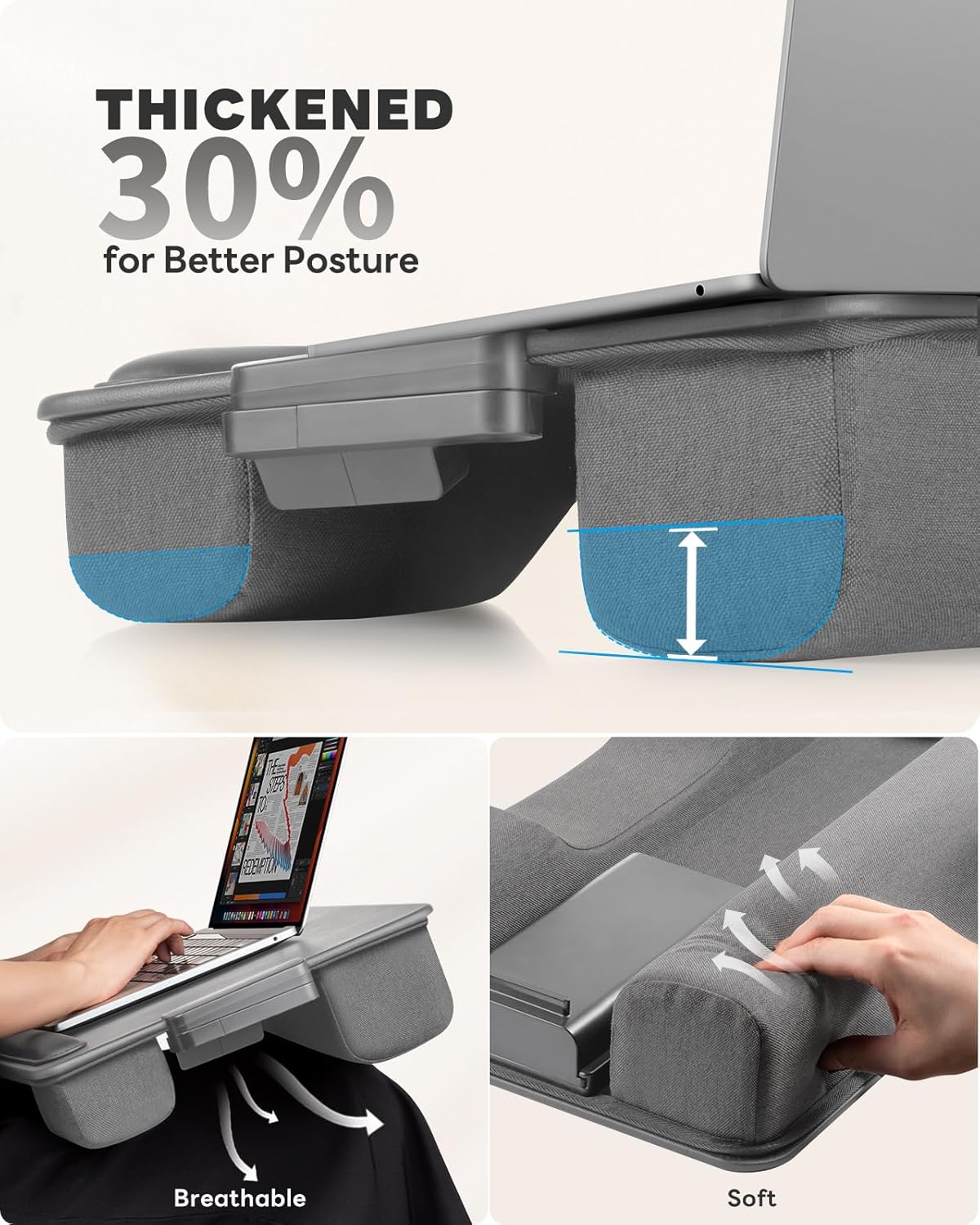 SAIJI Lap Desk with Cushion, Computer Laptop Stand, Lap Laptop Table, Built-in Drawer Storage, Phone Holder, Wrist Pad