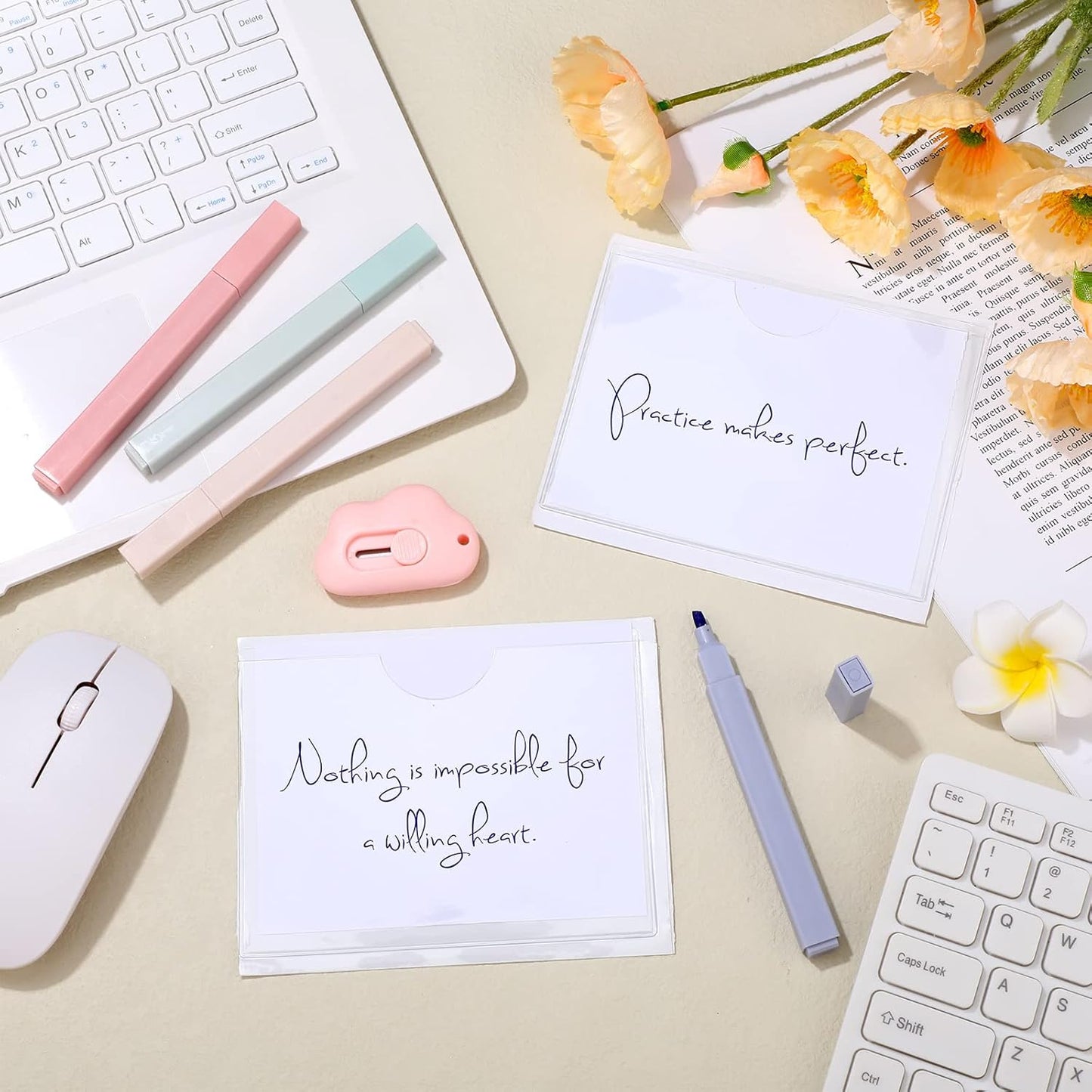 Fainne 240 Pcs Self Adhesive Index Card Pockets with Top Open Clear Plastic Label Holder Bulk for Storage Bins Adhesive Square Index Card Sleeve for Library Office Organizing, 5.12 x 3.74 Inch