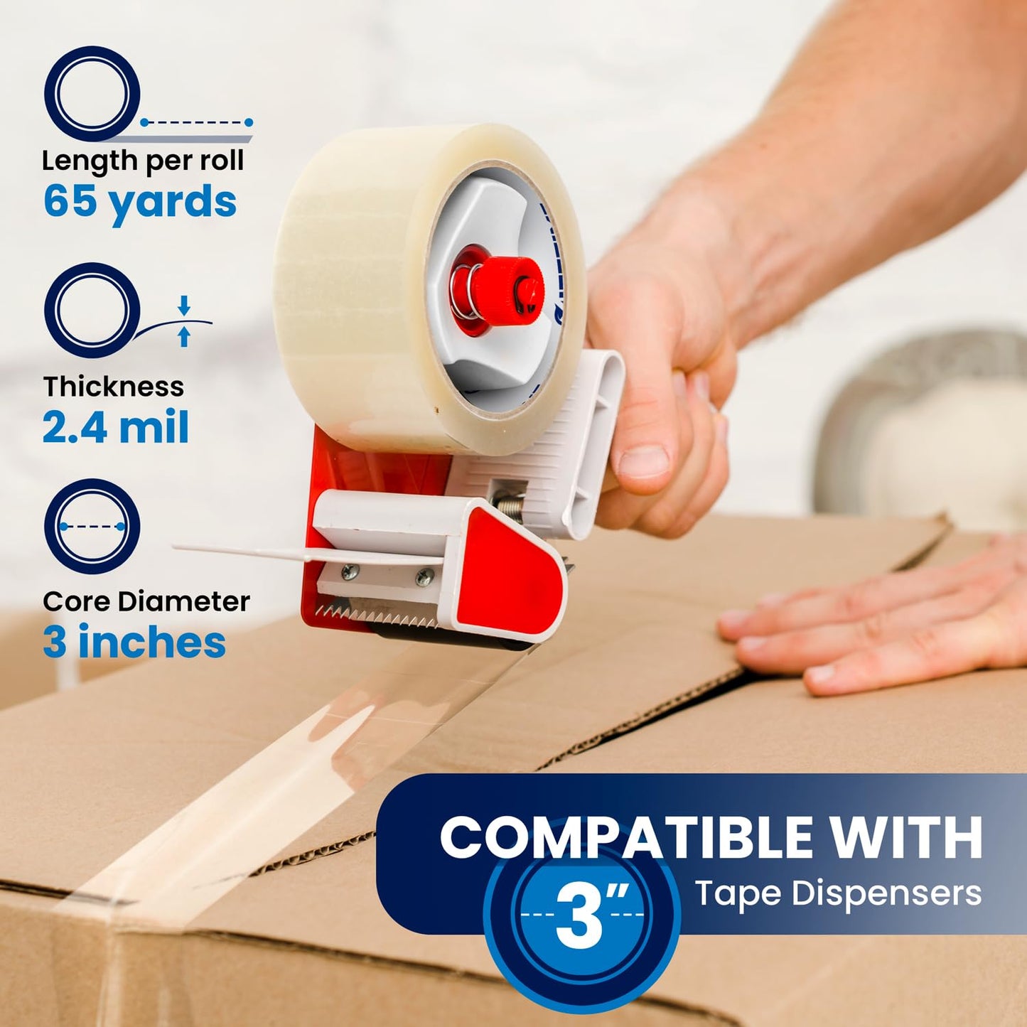 12 Rolls | 2.4 mil Clear | 65 Yards Each (780 Yards Total) | 2" Premium Packing Tape Heavy Duty Packaging Tape for Shipping Moving Stronger Thicker