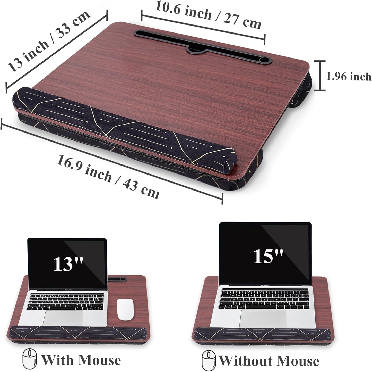 Lap Desk,Fits up to 15.6 inch Laptop Bed Table Computer with Soft Pillow and Storage Bag,Gaming Tray and Writing Tray on Bed for Home Office(2-Light Brown)