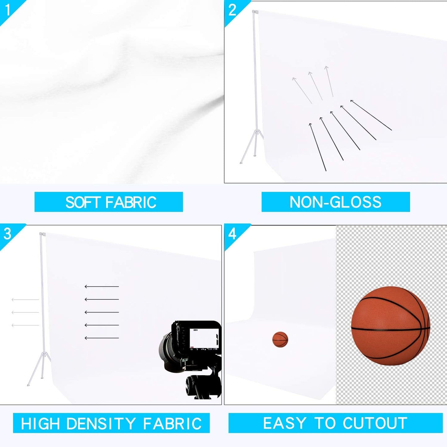 ISSUNTEX 5X6.5 ft White Background Backdrop,Photo Studio,Collapsible High Density Screen for Video Photography and Television