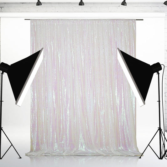 Eternal Beauty White Iridescent Sequin Backdrop, 7x7 Ft Glitter Background Curtains for Shimmer Photography Party Wedding Birthday Back Drop Decor