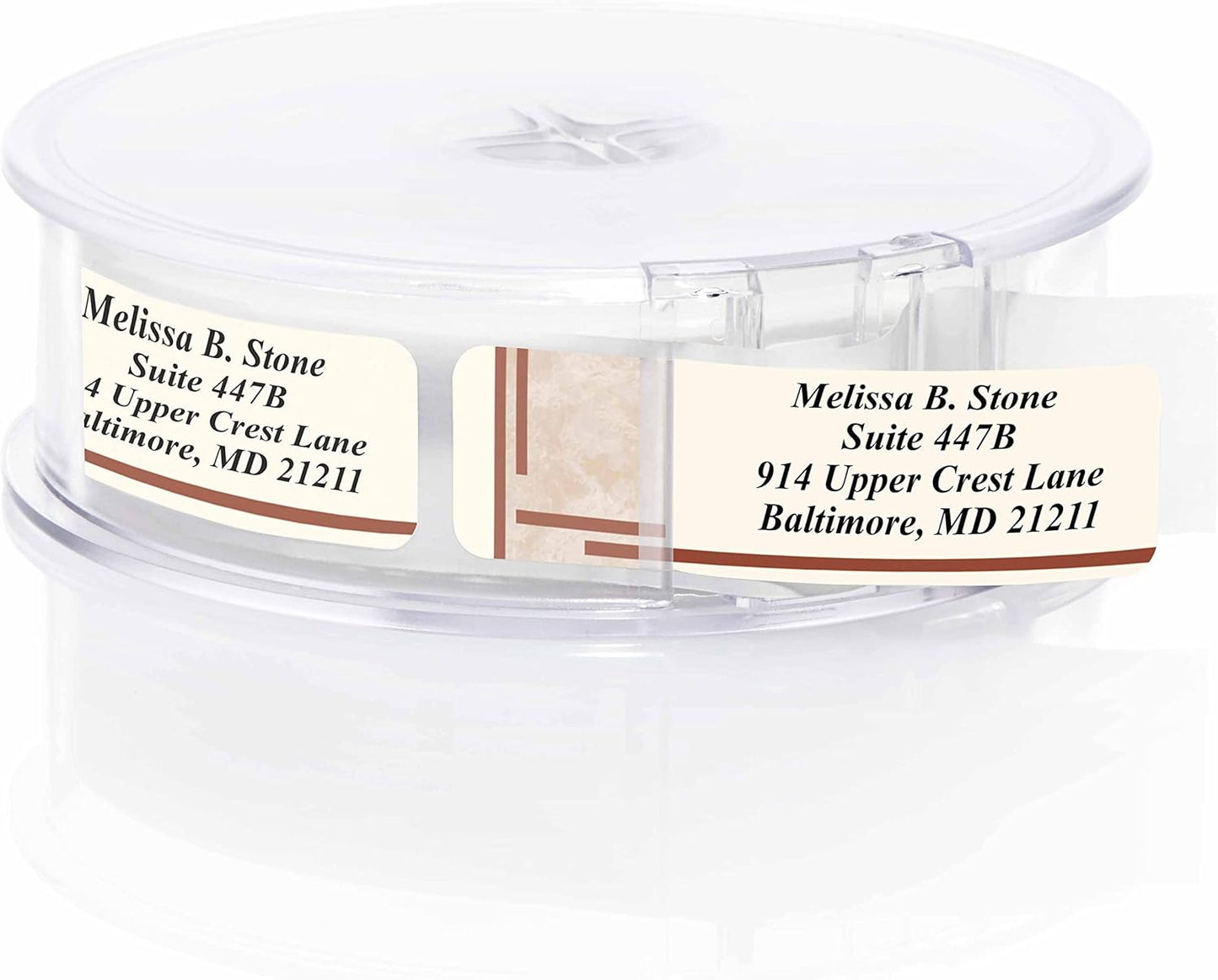 Brown Marble Designer Rolled Address Labels with Elegant Plastic Dispenser
