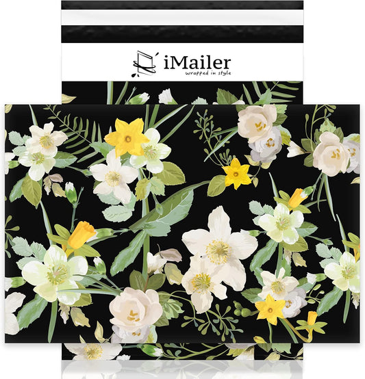 iMailer-10" x 13"(100pcs) Poly Mailer Mailing Shipping Black Flower Envelope Package Bags-Self Seal…