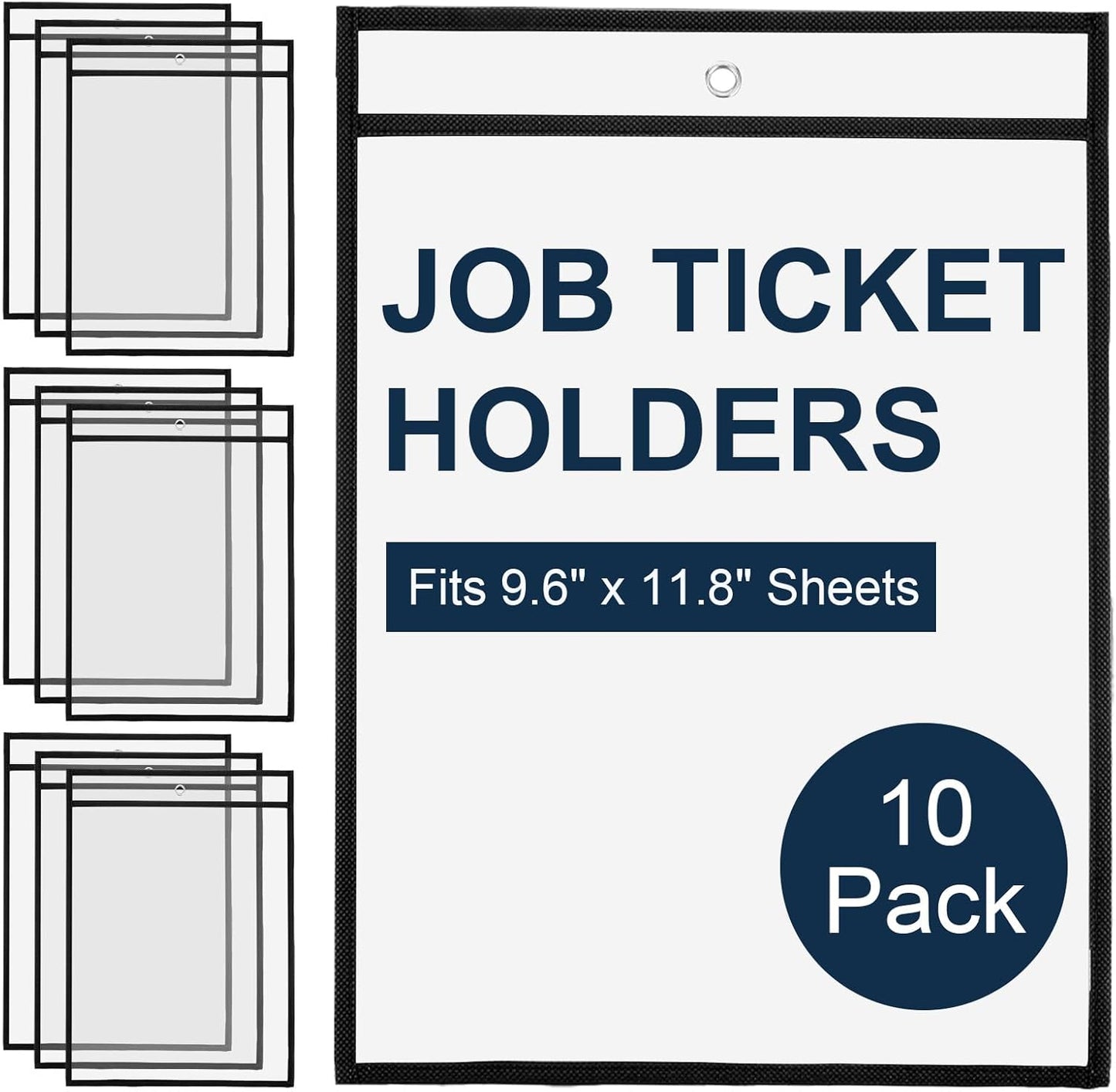 10 Pack Black & Clear Job Ticket Holders 13.7x10.1 Inch – Heavy Duty PVC Plastic Sleeves for Work Orders, Shop Tickets & Home Use – Dry Erase, Waterproof and Reusable Document Protectors