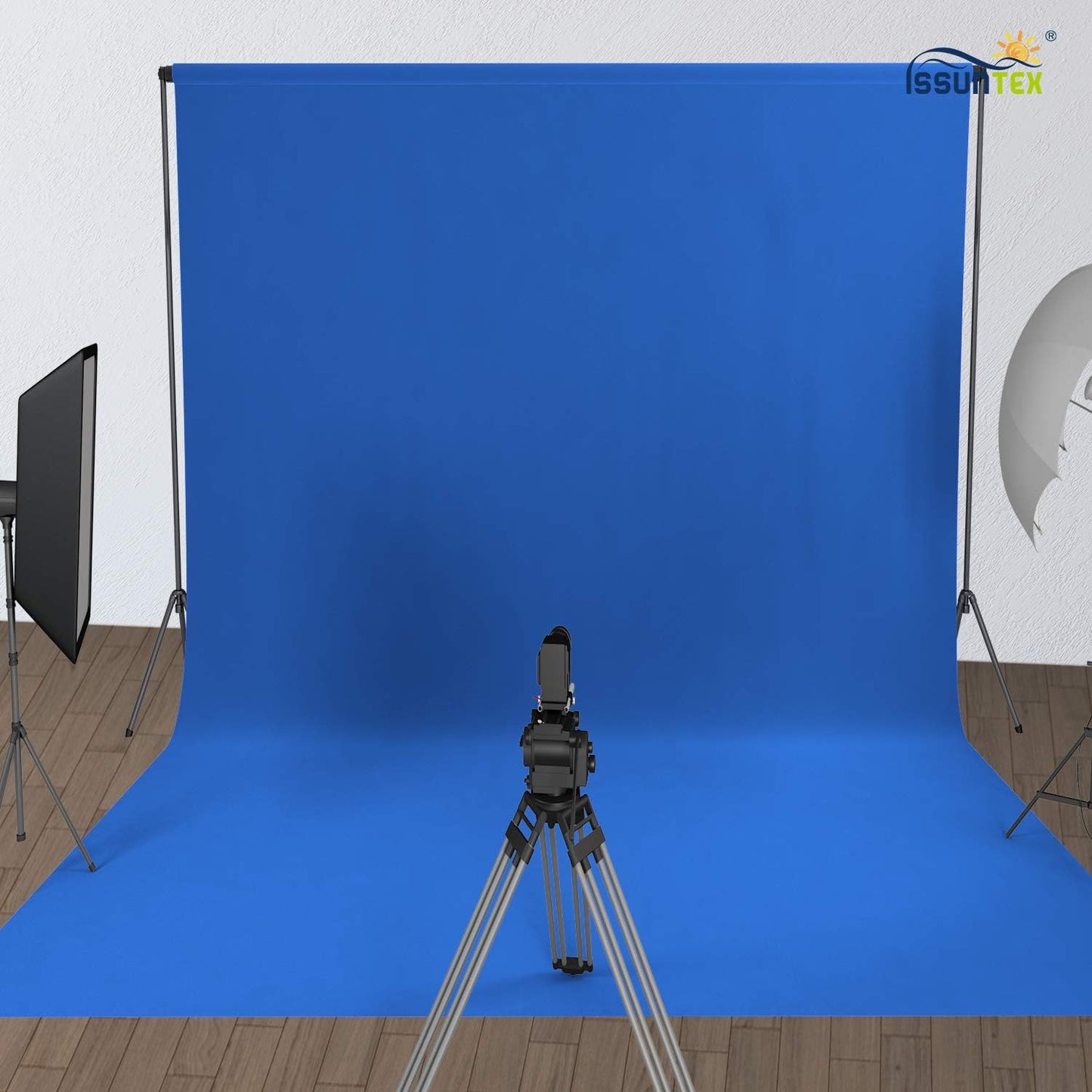 ISSUNTEX 10X24 ft Background Muslin Backdrop, Photo Studio, Collapsible High Density Screen for Video Photography and Television-Blue