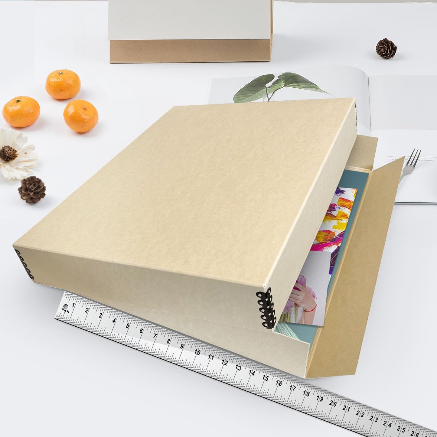 Lineco Museum Archival Storage Box, 17.75x22.75x3 in. Drop Front Design. Acid-Free with Metal Edge. Organize Photos, Pictures, Prints, Documents, Crafts, DIY. Tan, 1 Pack