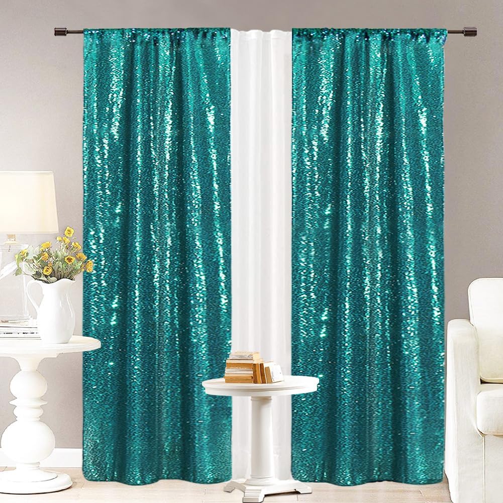 Eternal Beauty Sequin Backdrop Curtains, 2x8 Ft-2 Panels Teal Back Drop for Shimmer Photography Party Wedding Birthday Decor