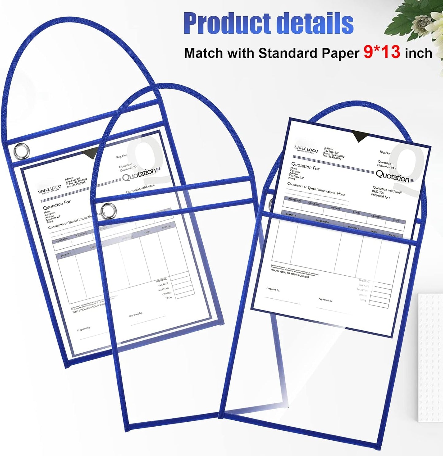 Epakh 30 Pack Office Products Shop Ticket Holders with Hanging Strap 9 x 12 Inches, Dry Erase Pockets, Job Ticket Holders, Both Sides Clear, Welcome to Work Order(Blue)