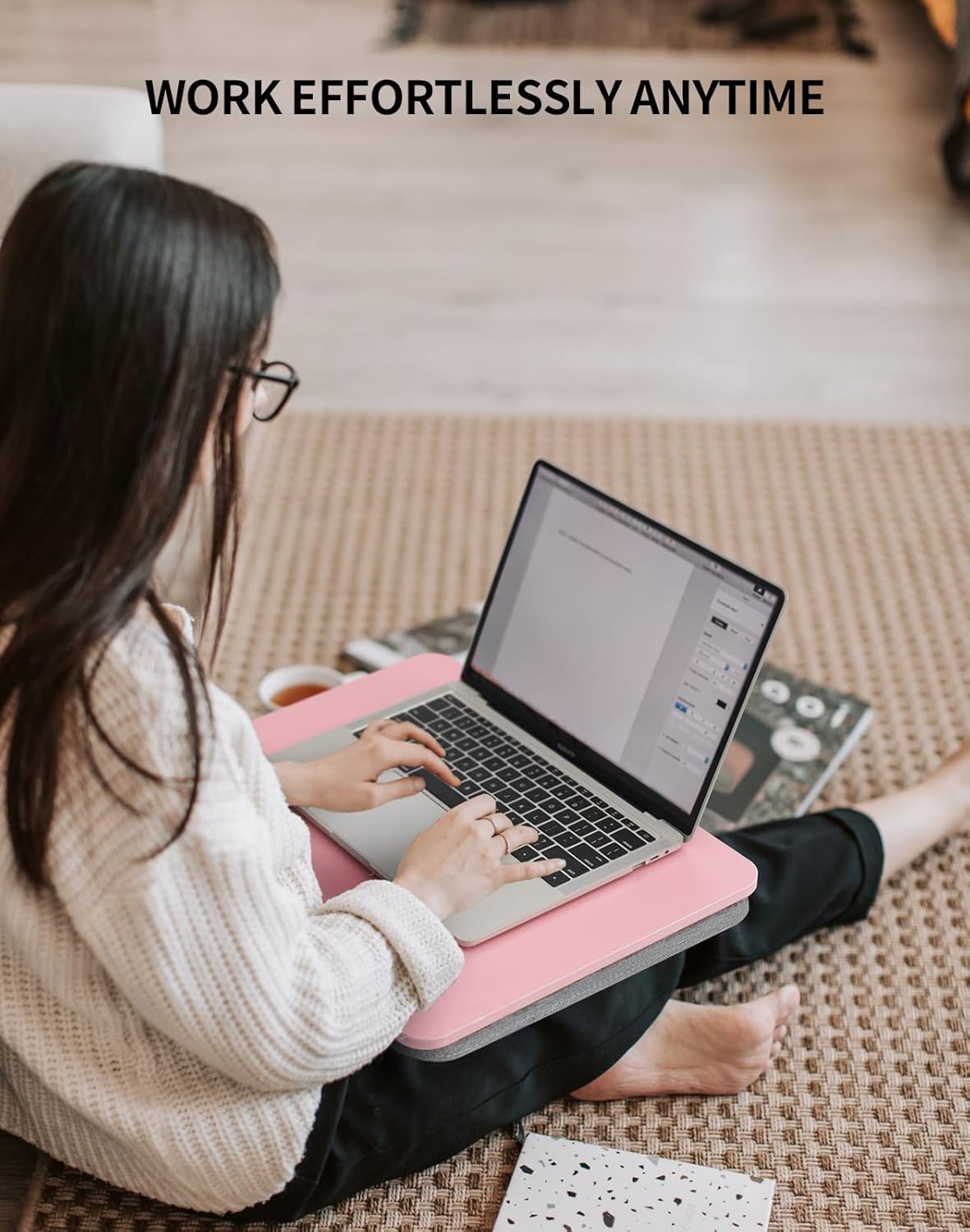 Portable Lap Laptop Desk with Pillow Cushion, Fits up to 15.6 inch Laptop, Lap Stand for Bed & Couch & Carpet, Book Tablet/Drawing Board/Computer Laptop Stand - Pink