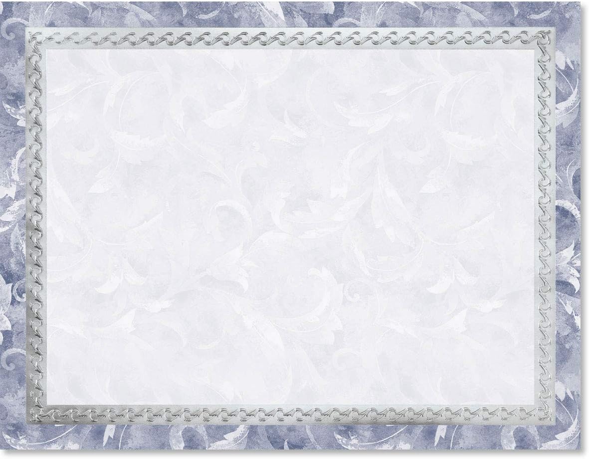 PaperDirect Blue Marbleized Leaf Specialty Certificates, Silver Foil Embossed Border 8 1/2 inch x 11 inch, 38lb Cover Stock, 50 Count, for School, Work, Diplomas & Award Certificates