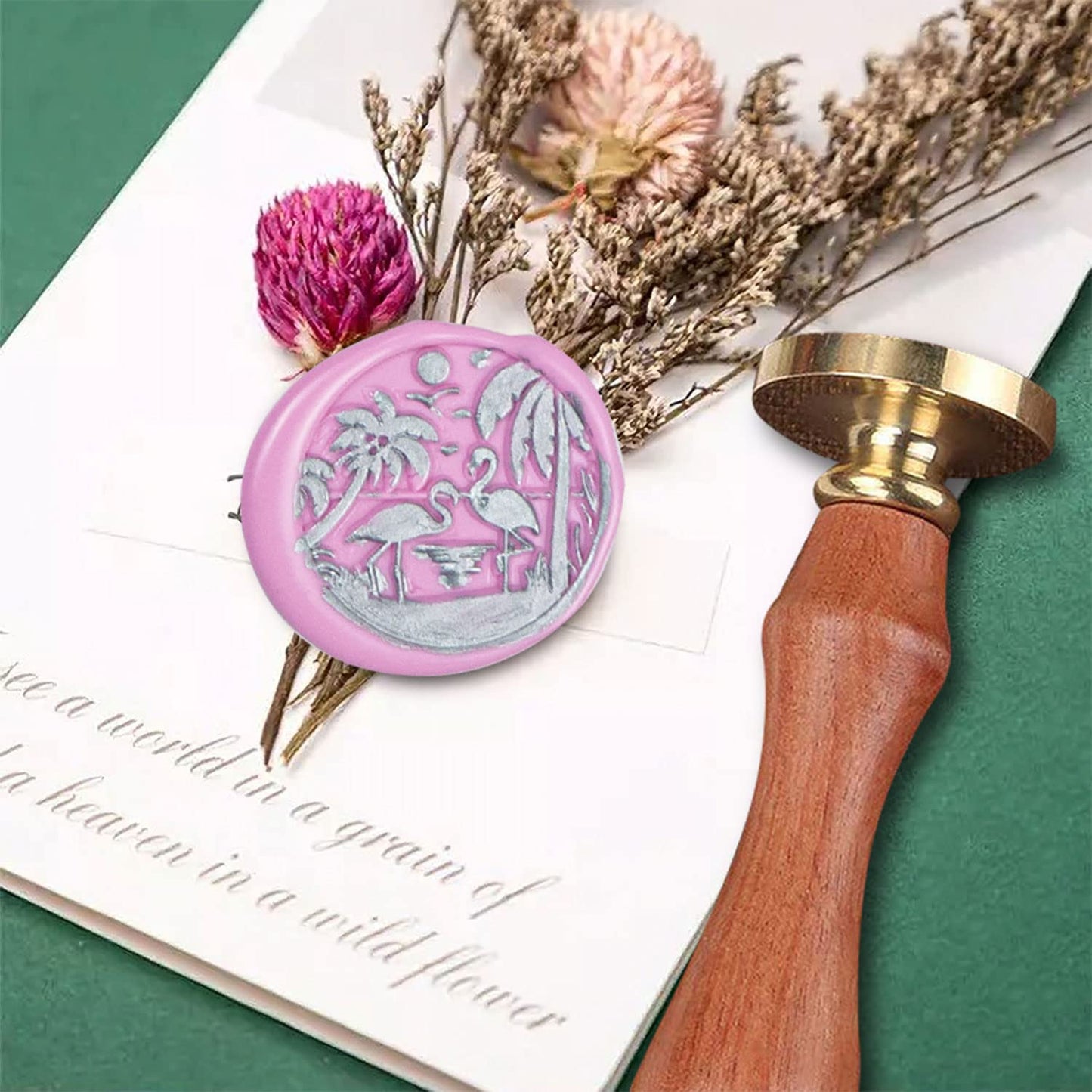 Wax Seal Stamp With Removable Brass Head Wooden Handle - Flamingo Design for Envelope Sealing