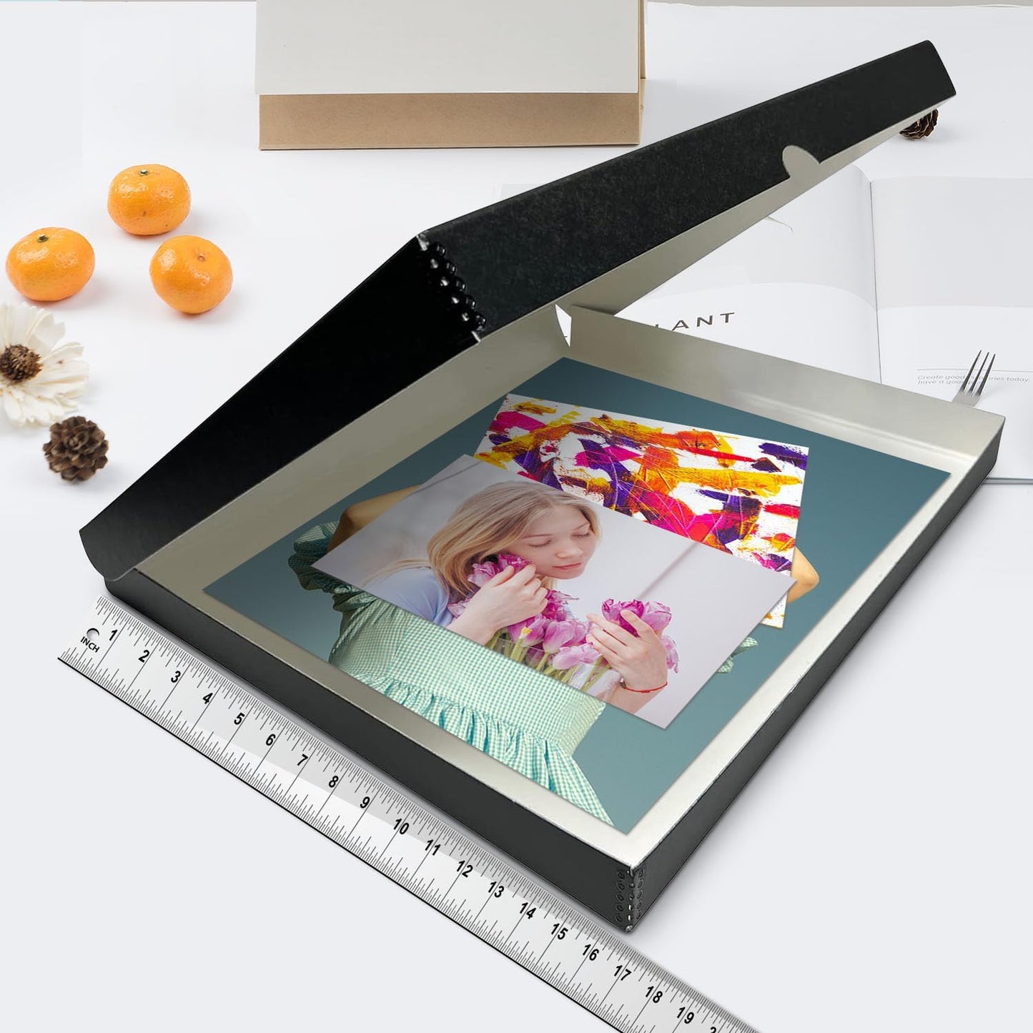 Lineco, Archival Folio Storage Box. Acid-Free, Metal Edge Boxboard, Clamshell Lid. 16 x 20 x 1.75 Inches. Preserves and Organizes, Stores Photos, Documents, Craft, Prints, DIY. Black, Pack of 10