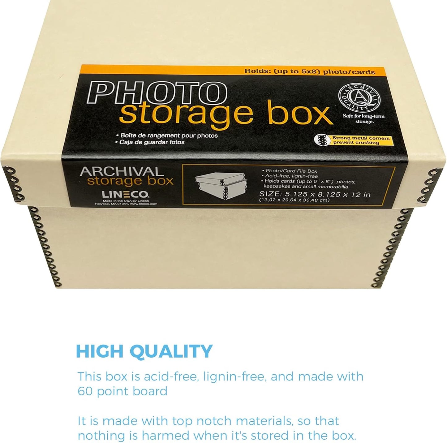 Lineco Photo Card Box, Museum-Quality Archival Storage, Acid-Free with Removable Lid, Bulk Storage for Negatives, Prints, Films, Photos, Snapshot, 5x8x12 Inches, Tan, 2 Pack