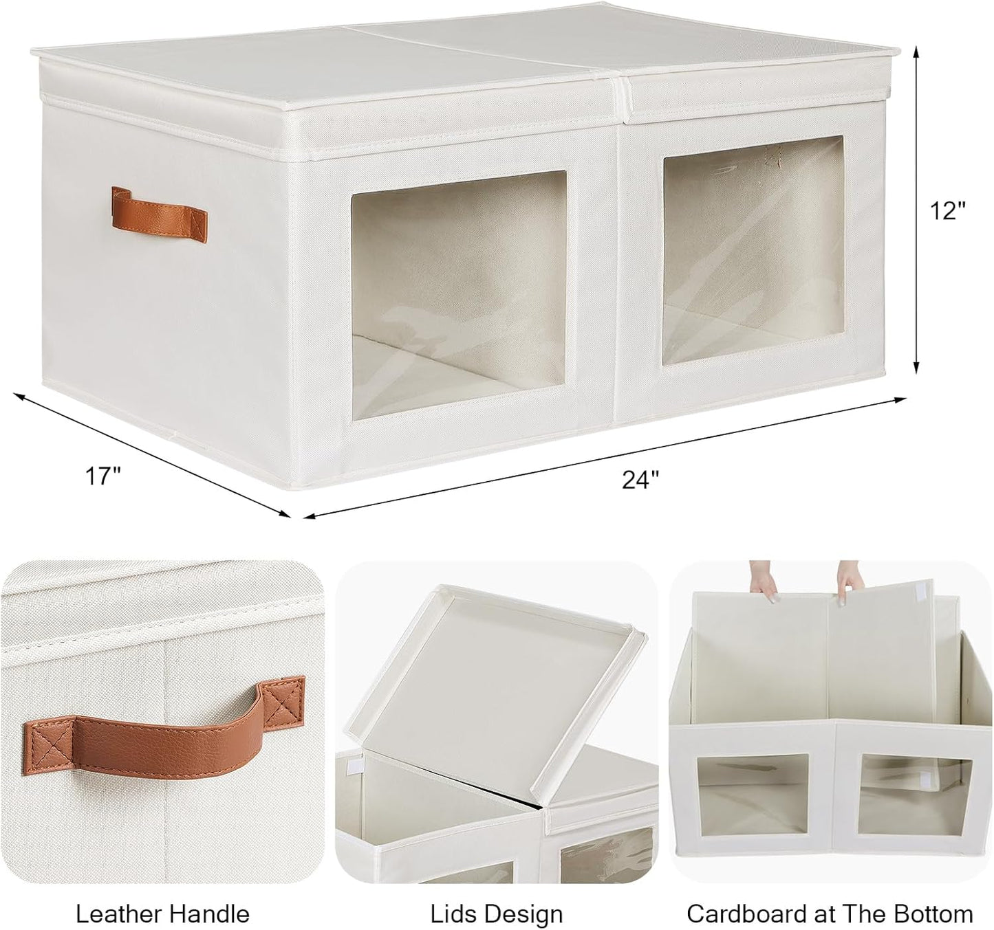 Univivi Large Storage Boxes with Lids, Collapsible Foldable Storage Bins for Clothes, [2-Pack] Fabric Storage Cubes with Handles, Closet Organizers for Home, Bedroom (Beige, 24” x 17” x 12")