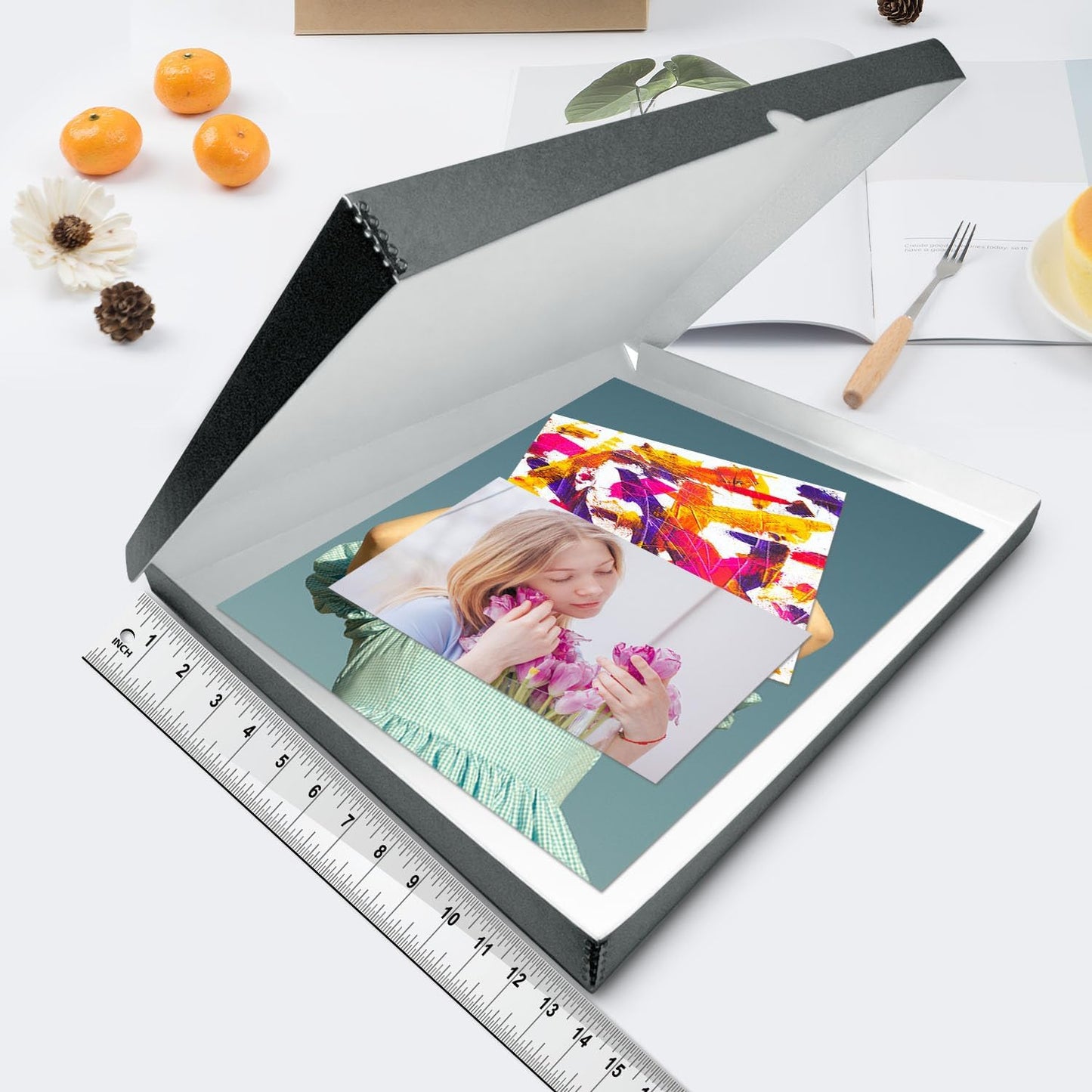 Lineco Folio Storage Box, Clamshell Design with Metal Edge. 13.5x19.5x1.75 Inches, Archival Boxboard, Preserve Photos, Cards, Magazines, Documents, Art, Ephemera, Family Records, Gray, Pack of 2