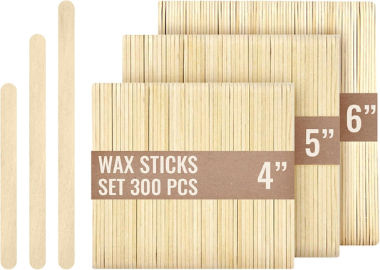 ALBO 300 Pack Wooden Wax Sticks – 4", 5", 6" Birch Applicators | Food-Safe Craft Sticks for Eyebrow & Body Wax | Resin Mixing, Ice Cream & Cake Pop DIY | Bulk DIY Craft Supplies for Kids & Pros